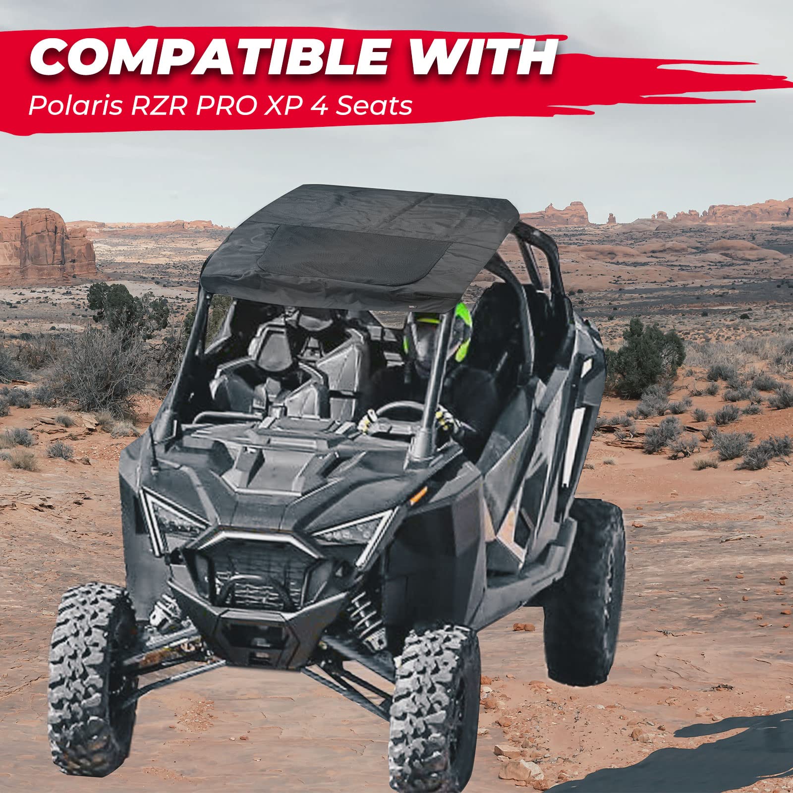 Photo of Soft Top Roof 1680D Fabric for Polaris RZR PRO XP4 4-Seater Models by Kemimoto - Premium for UTVs / Side by Sides