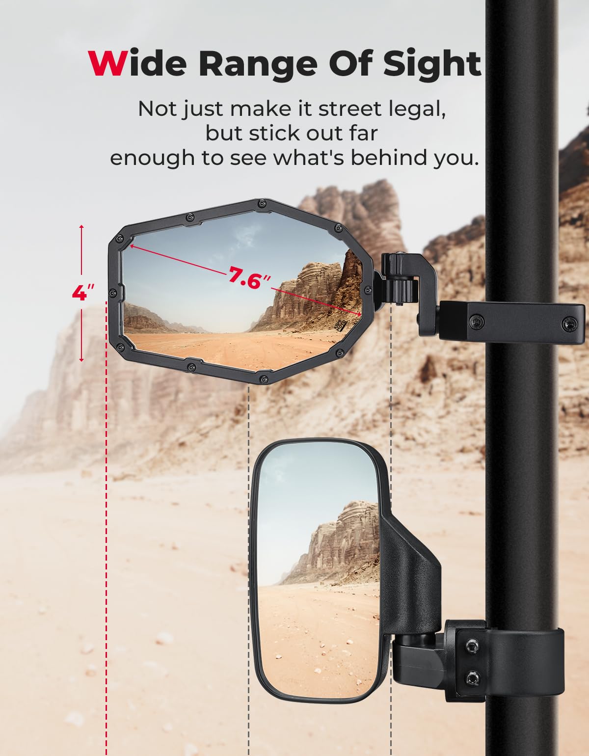 Photo of Side Mirrors with LED Turn Lights for Can Am Maverick X3/ RZR w/ 1.6"-2" Roll Bar by Kemimoto - Premium for UTVs / Side by Sides