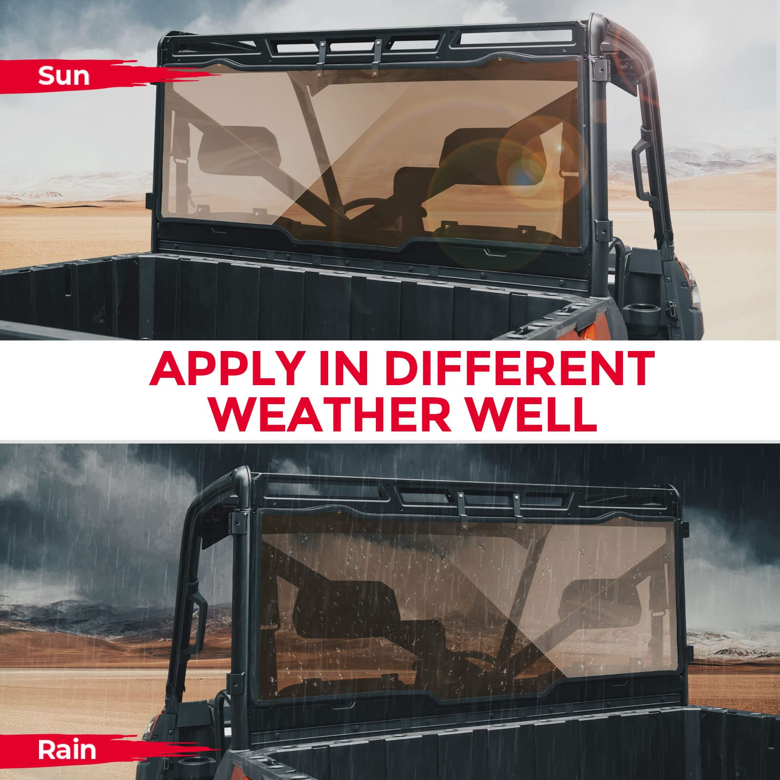 Photo of Tint Anti UV Rear Windshield for Polaris Ranger XP 1000/ Crew 2017-2024 by Kemimoto - Premium for UTVs / Side by Sides
