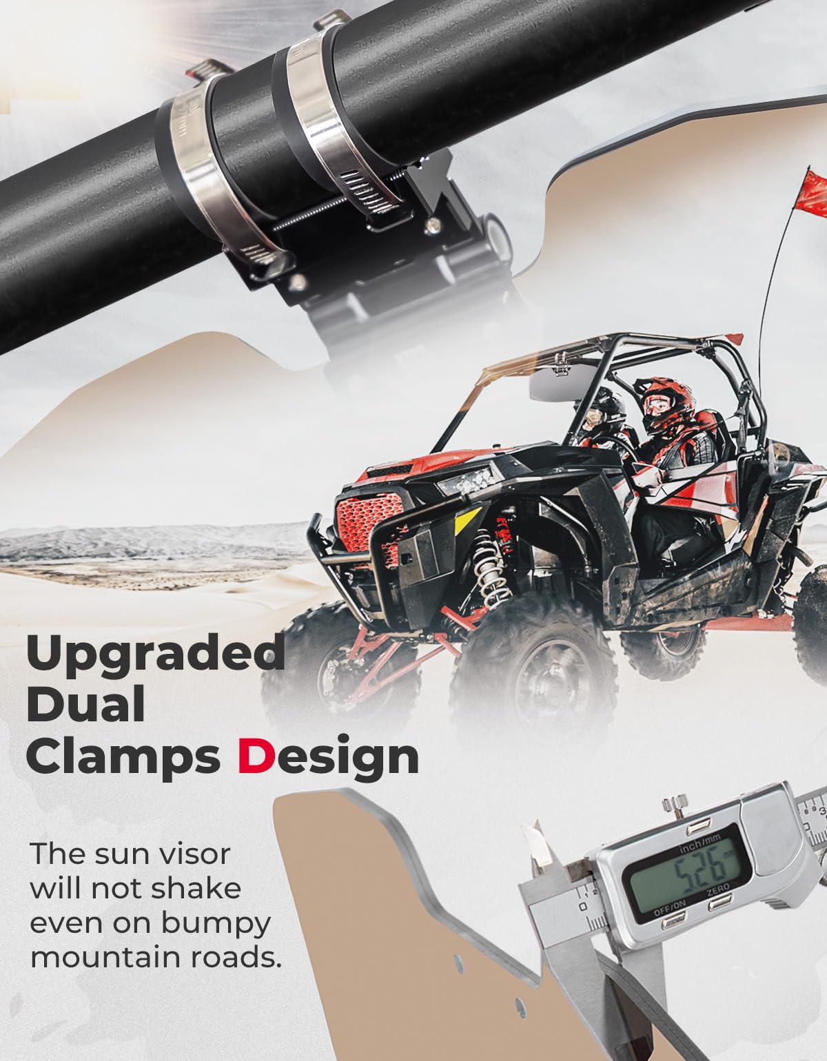 Photo of Oversized Upgraded UTV Sun Visor Mirror for 1.5”-2” Roll Bars by Kemimoto - Premium for UTVs / Side by Sides