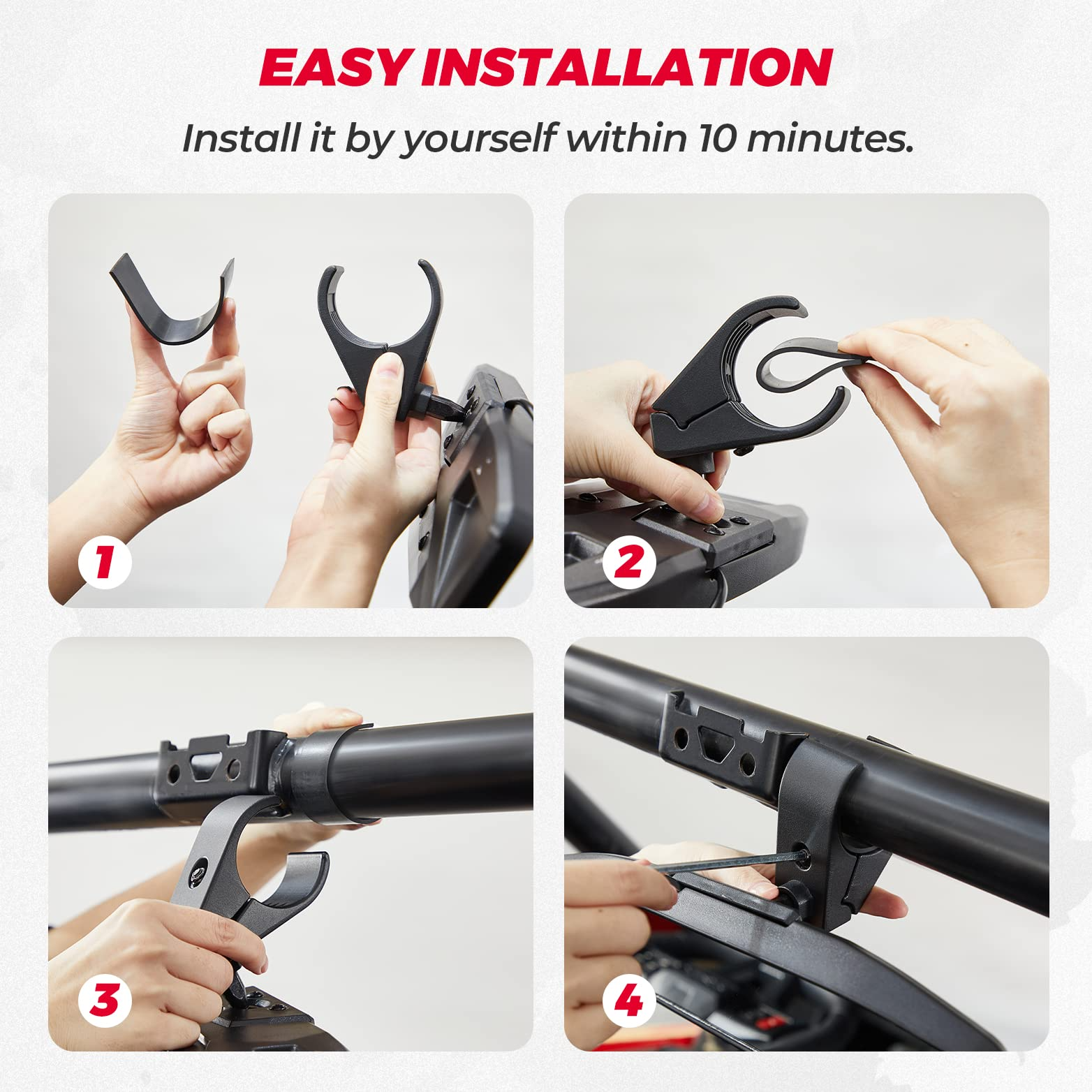 Photo of Rear View Mirror With Lights Fit 1.75"-2" Round Roll Bar by Kemimoto - Premium for UTVs / Side by Sides