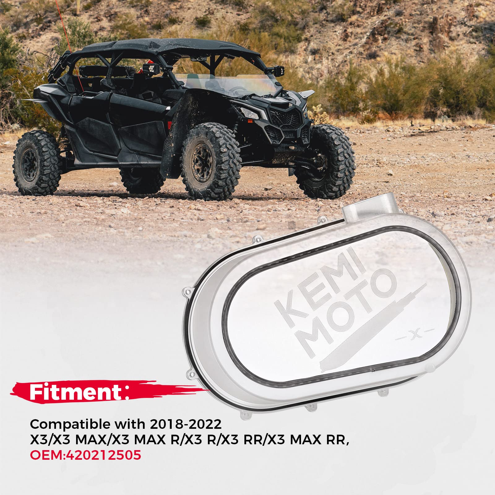 Photo of Outer Clutch Cover with RGB LED Strip Lights for Can-Am Maverick X3/MAX by Kemimoto - Premium for UTVs / Side by Sides