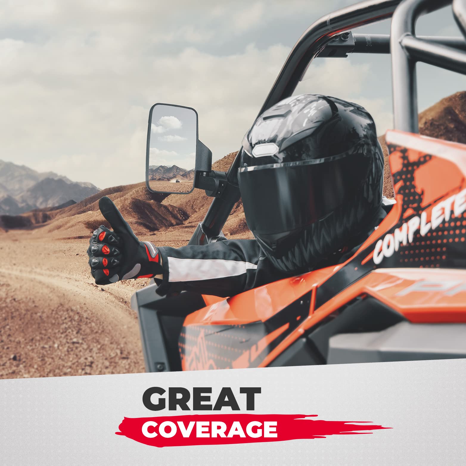 Photo of UTV Side Mirrors for 1.6" - 2" Roll Bar Cage (1 pair) by Kemimoto - Premium for UTVs / Side by Sides