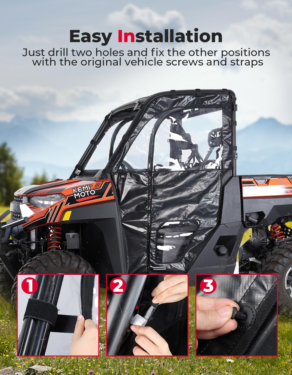 Photo of UTV Cab Enclosure Upper Doors for Ranger XP 1000 (2017-2025) by Kemimoto - Premium for UTVs / Side by Sides