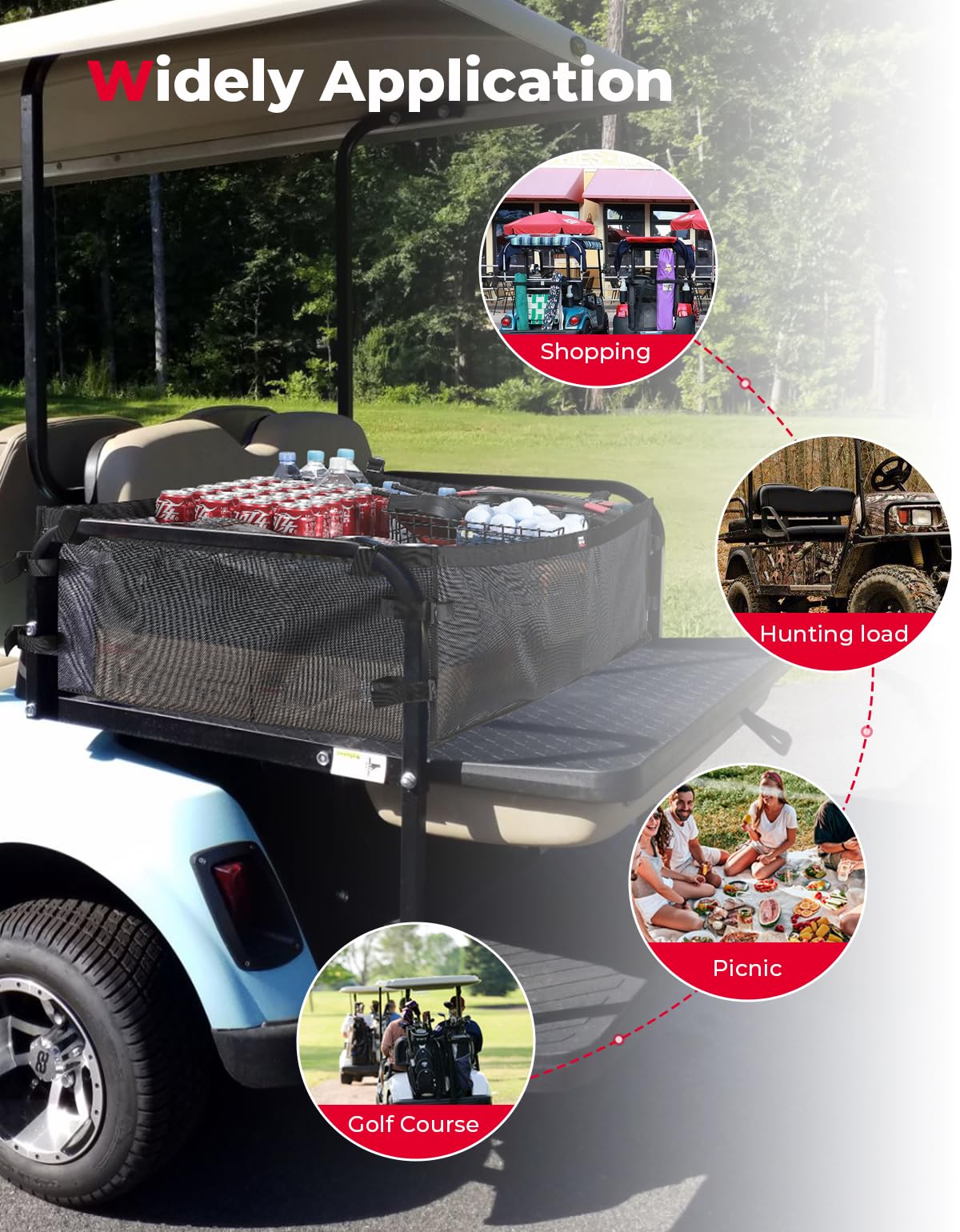 Photo of 4 Passenger Cargo Net for Club Car, EZGO, Drive Golf Carts by Kemimoto - Premium for UTVs / Side by Sides