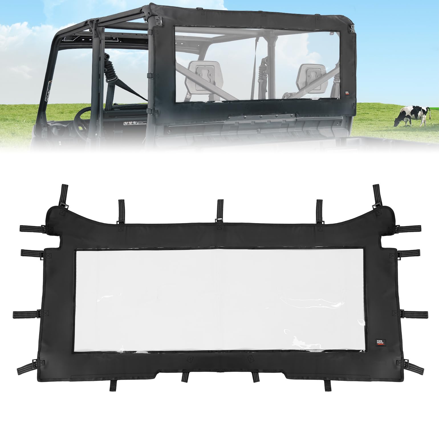 Photo of Fabric Soft Rear Windshield for Can-Am Defender HD10|9|8|7|5 by Kemimoto - Premium for UTVs / Side by Sides