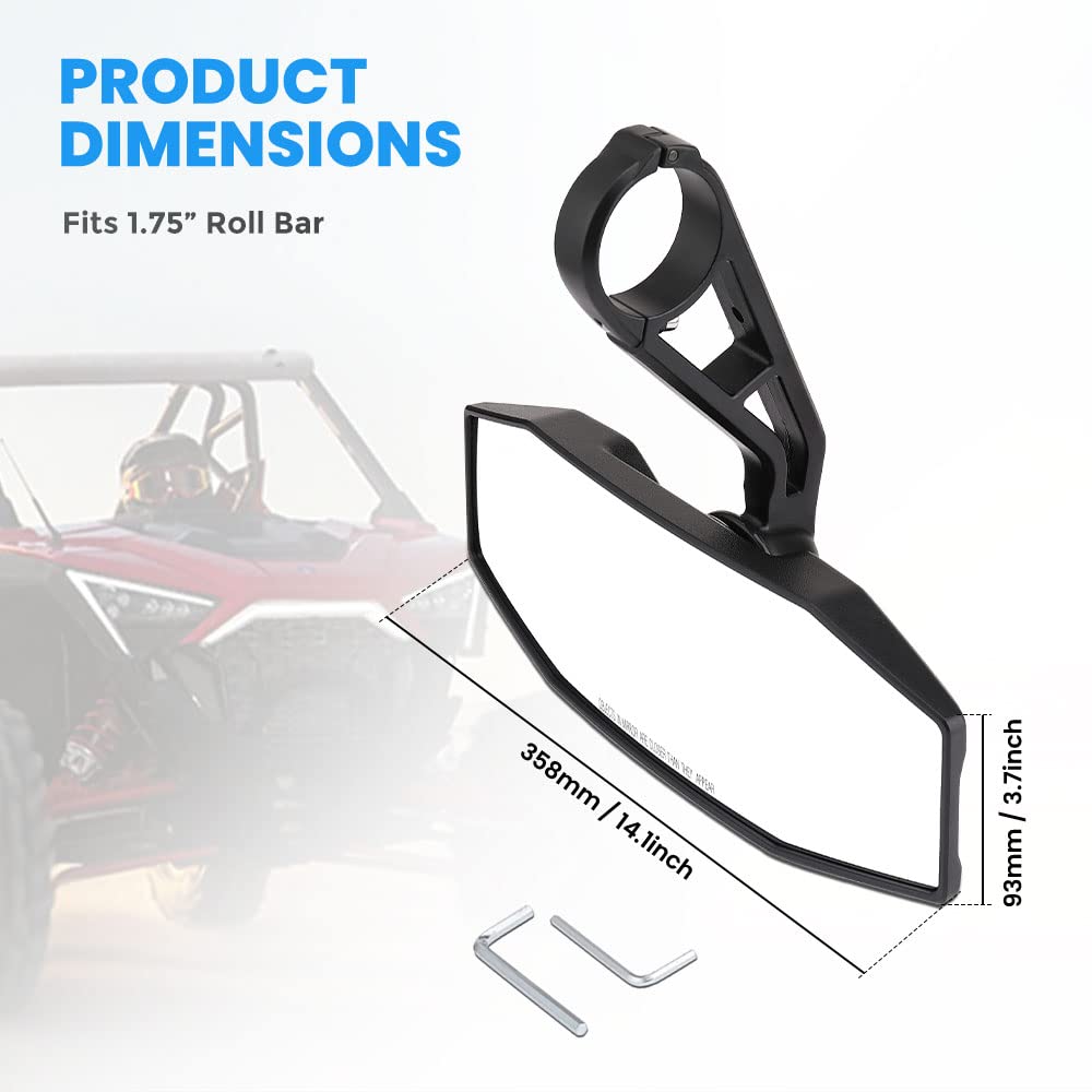 Photo of Rear View Center Mirror for 1.75” Roll Bar for Polaris RZR by Kemimoto - Premium for UTVs / Side by Sides