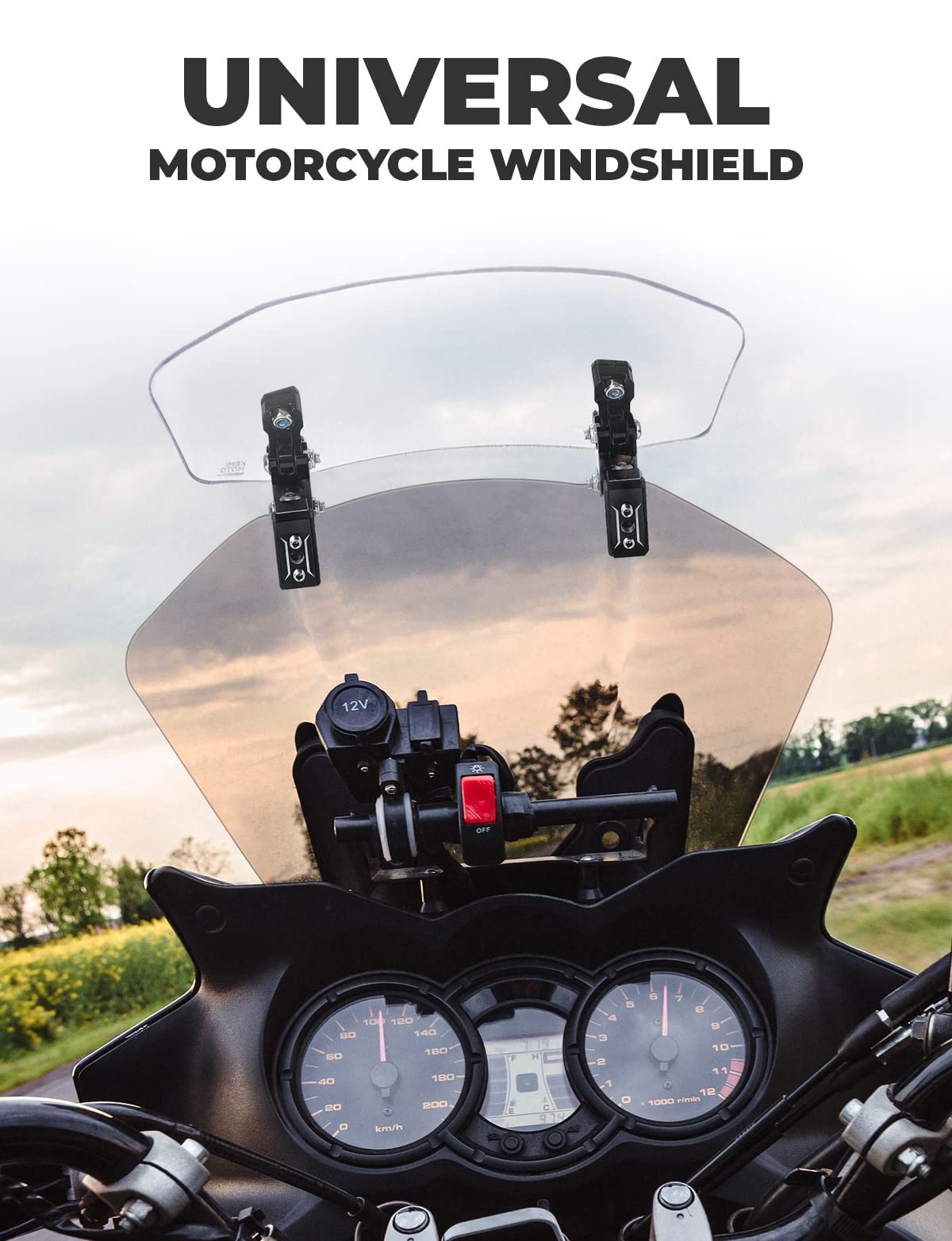 Photo of Motorcycle Windshield Adjustable Extension Clip by Kemimoto - Premium for UTVs / Side by Sides