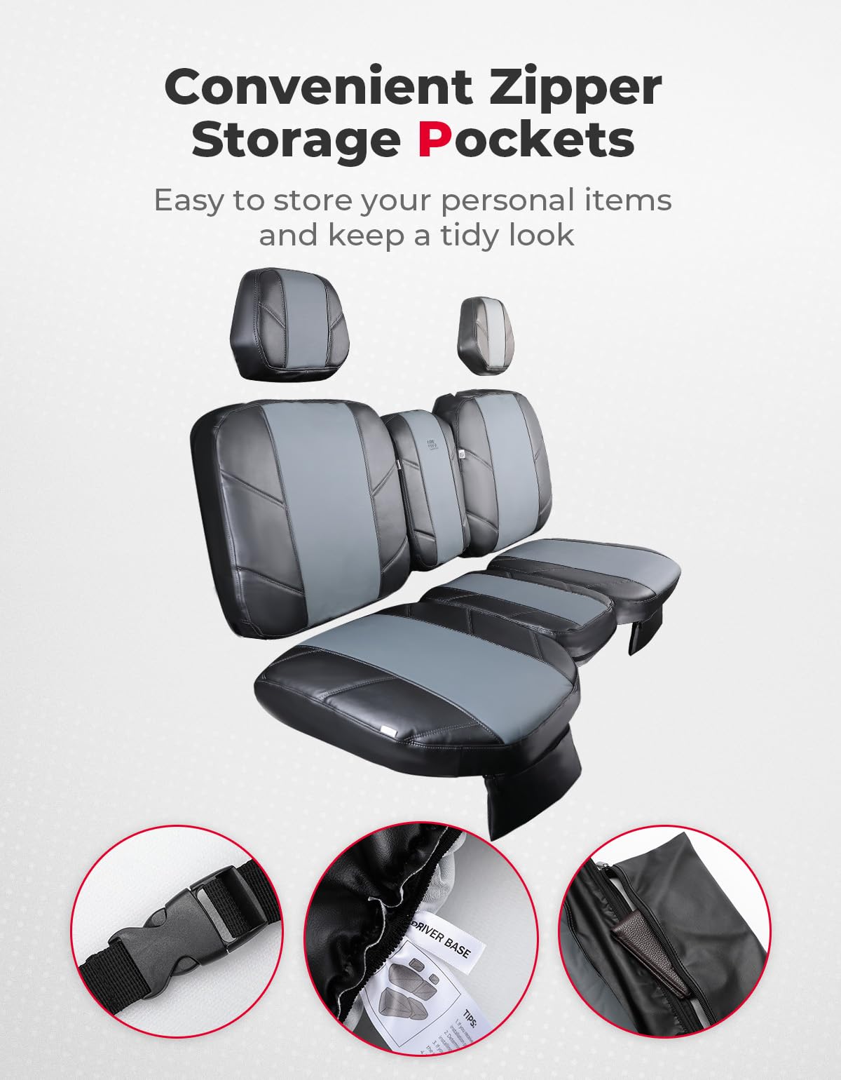 Photo of Split Bench Seat Covers Leather for Can Am Defender HD10|9|8|7 by Kemimoto - Premium for UTVs / Side by Sides