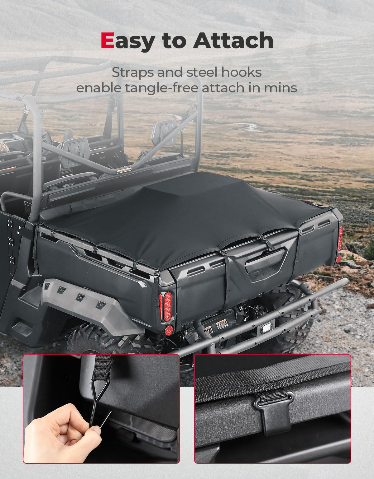 Photo of Stretchable Cargo Bed Net for Can-Am Defender / Polaris Ranger General by Kemimoto - Premium for UTVs / Side by Sides