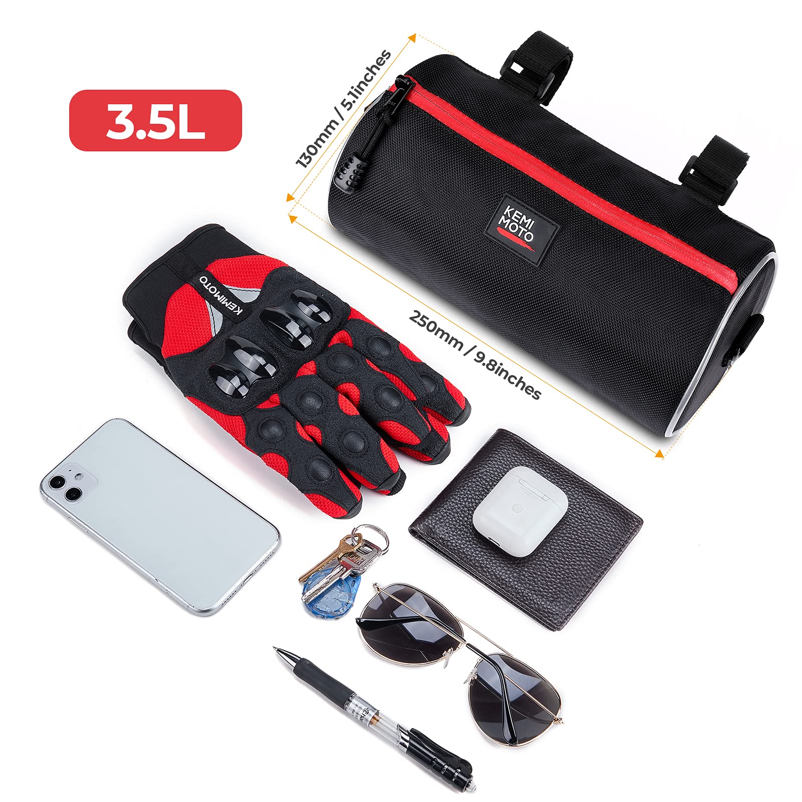 Photo of Motorcycle Handlebar Bag 3.5L for Ruckus, Mini Bike, Scooter, UTV, Adventure Touring by Kemimoto - Premium for UTVs / Side by Sides