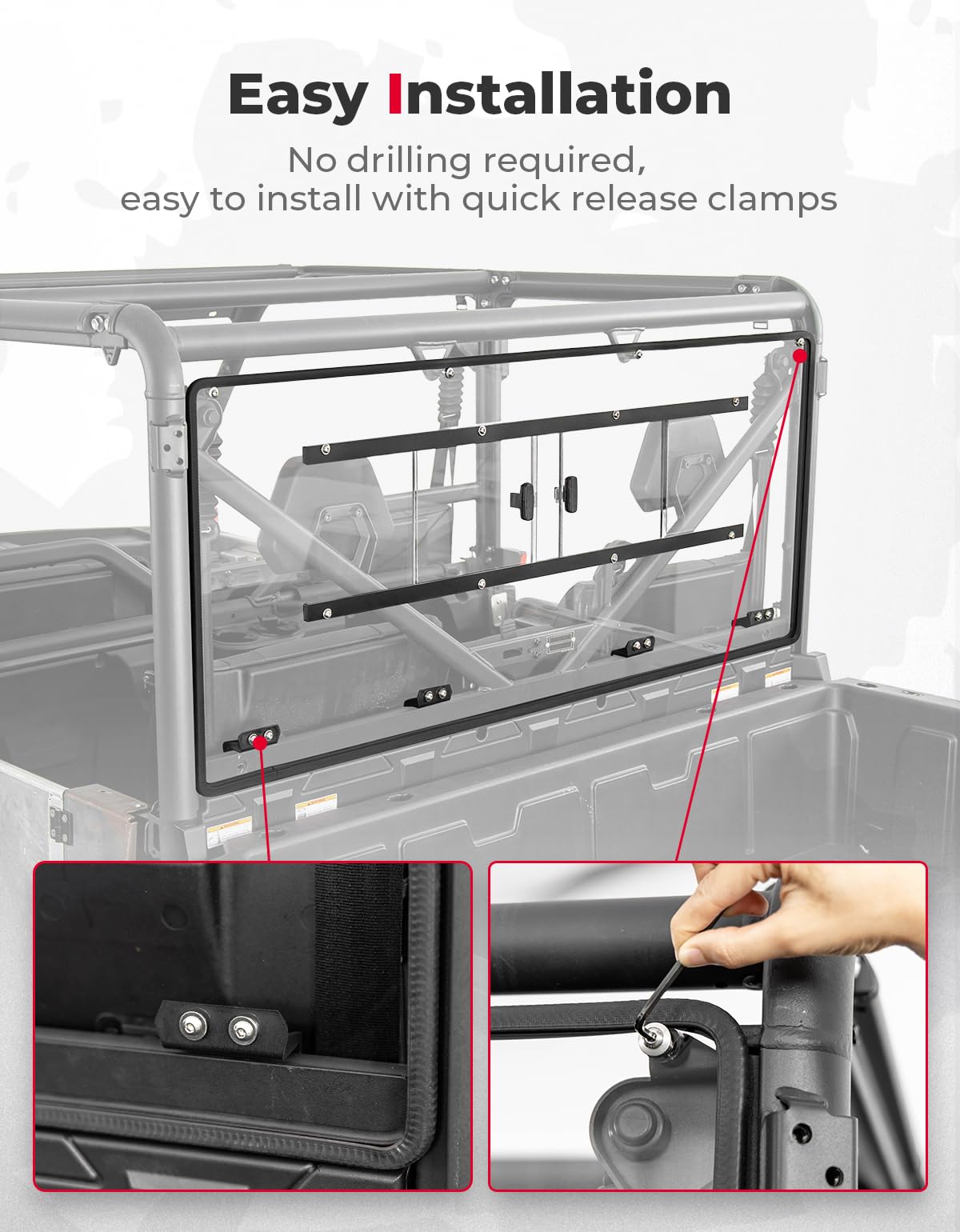 Photo of Rear Sliding Vented Windshield for CFMOTO UForce 1000 / 1000XL by Kemimoto - Premium for UTVs / Side by Sides