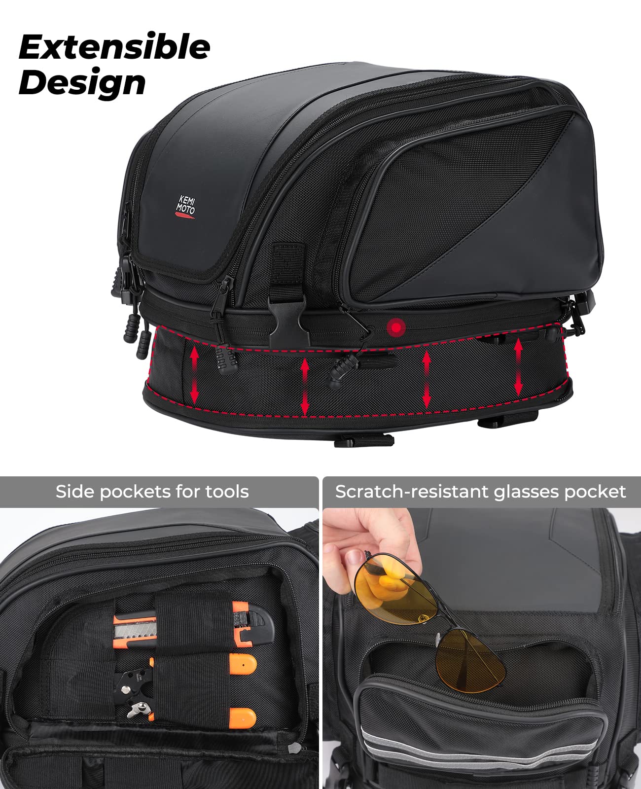 Photo of Motorcycle Tail Bag Expandable Sissy bar Bag 22L for Sportster Softail Dyna Touring by Kemimoto - Premium for UTVs / Side by Sides