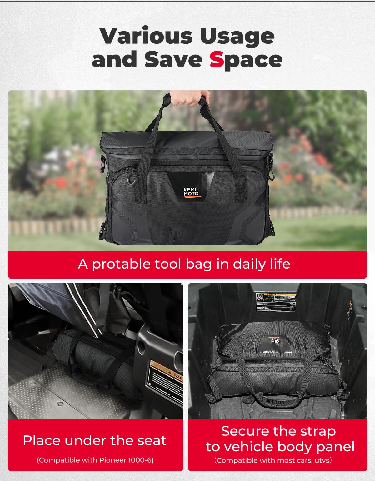 Photo of UTV Tool Bag, 16L Storage Bag for Pioneer 1000-6 (Under Seat) by Kemimoto - Premium for UTVs / Side by Sides