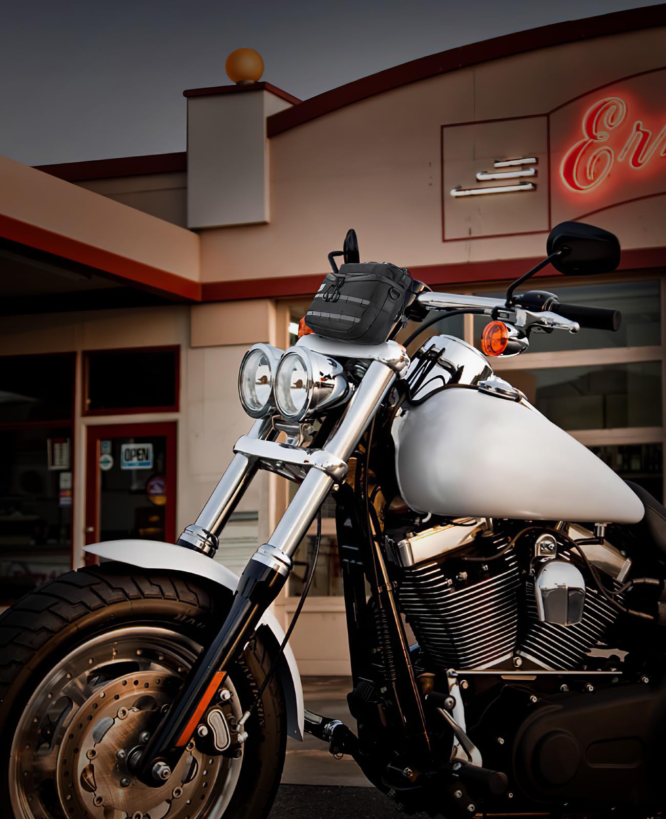 Photo of Motorcycle Handlebar Bag with Reflective Strips for Cruiser Softail Dyna Sportsters by Kemimoto - Premium for UTVs / Side by Sides