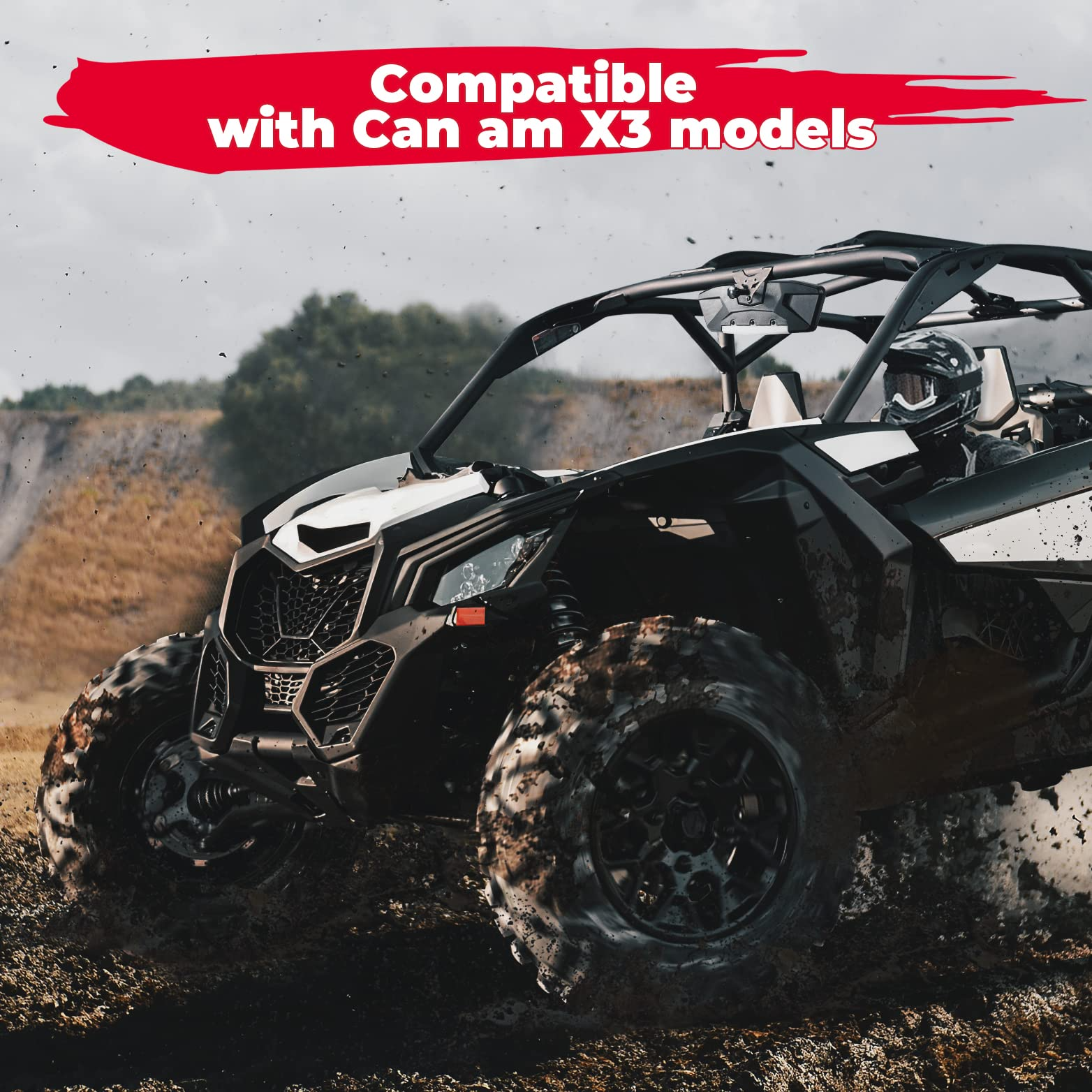 Photo of LED Rear Mirror w/Interior Lights for Can-Am Maverick X3 / X3 MAX by Kemimoto - Premium for UTVs / Side by Sides