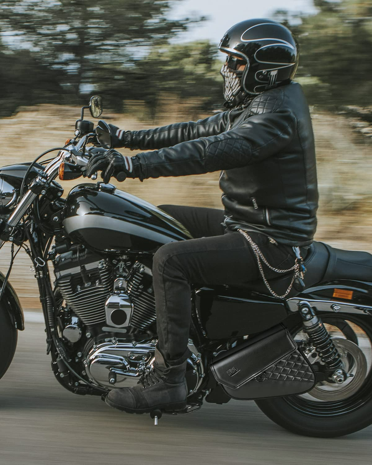 Photo of Swingarm Leather Side Bags for Sportster Iron 883 1200 Street 750 Forty Eight by Kemimoto - Premium for UTVs / Side by Sides