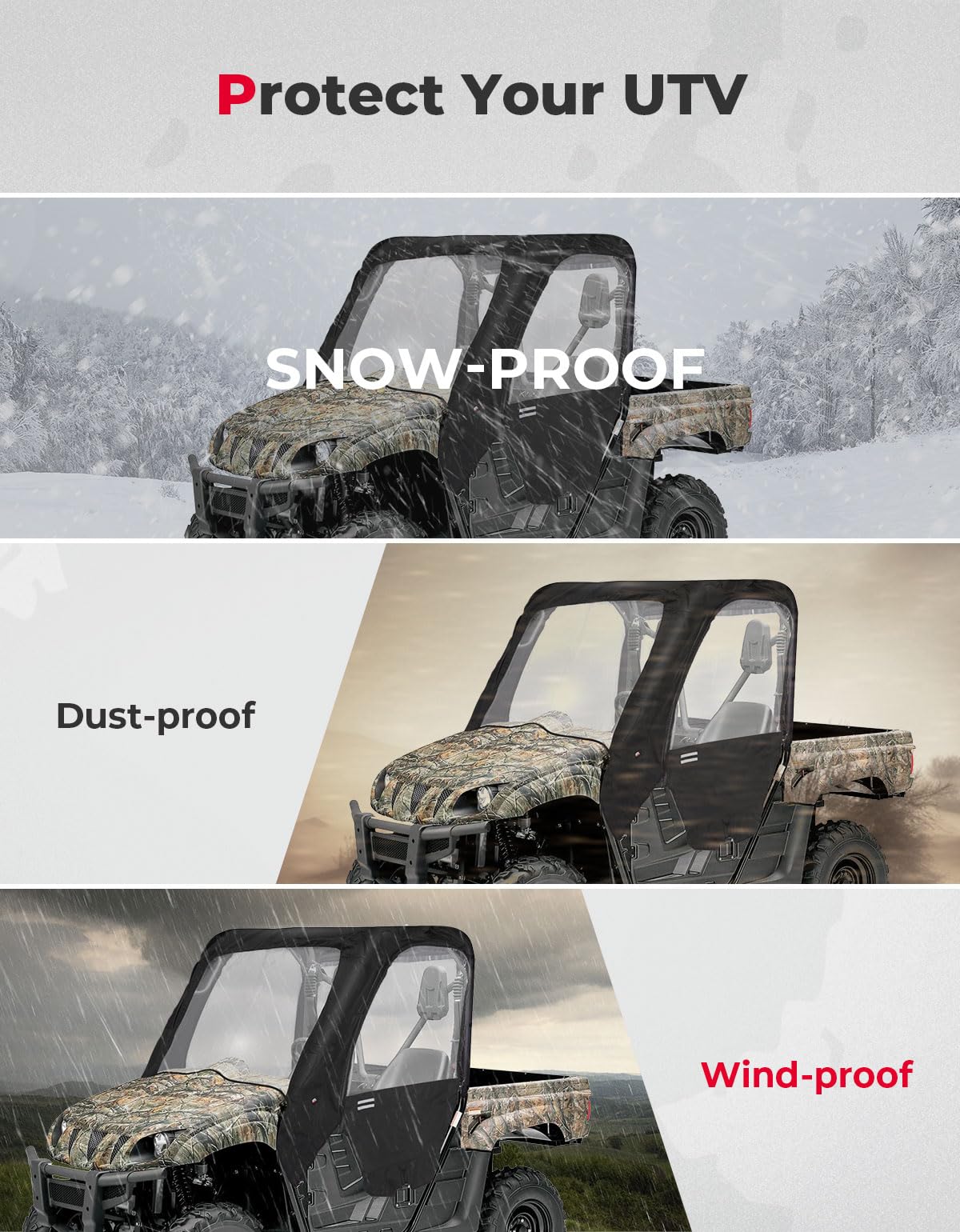 Photo of UTV Cab Enclosure Heavy-Duty 900D for Yamaha Rhino with Half Doors by Kemimoto - Premium for UTVs / Side by Sides