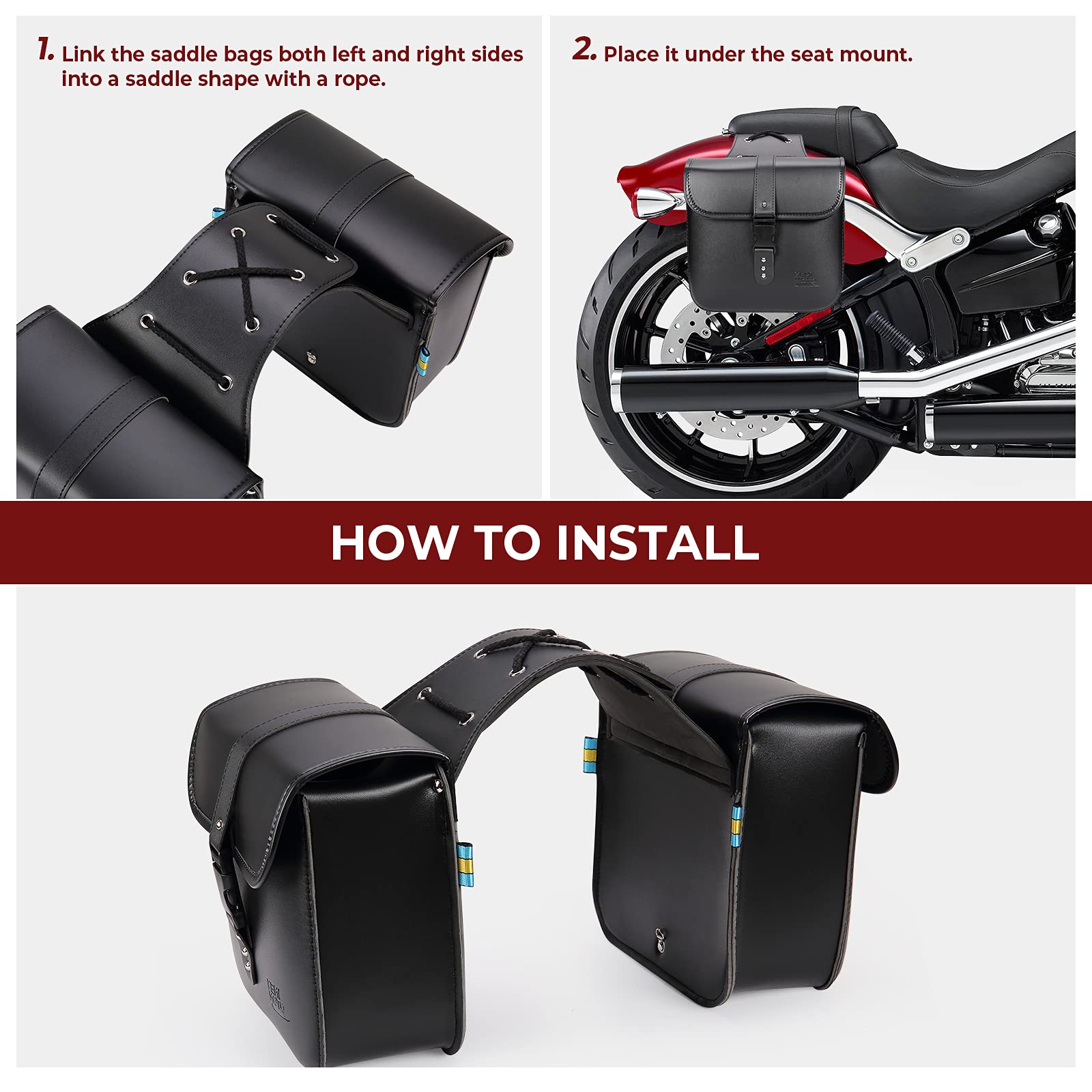 Photo of Motorcycle Leather Saddle Bags for Sportster Softail Dyna Road King by Kemimoto - Premium for UTVs / Side by Sides