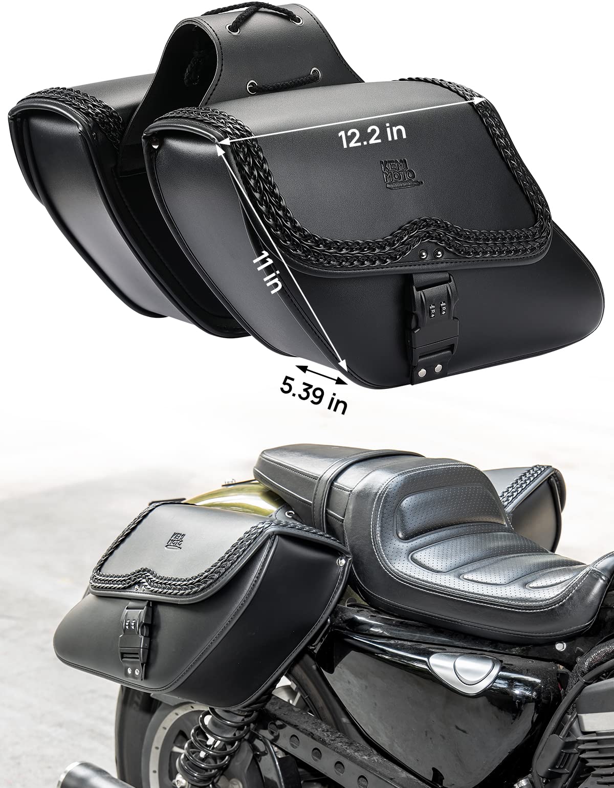 Photo of 28L Synthetic Leather Saddlebags with Lock for Sportster 883 Softail Dyna by Kemimoto - Premium for UTVs / Side by Sides