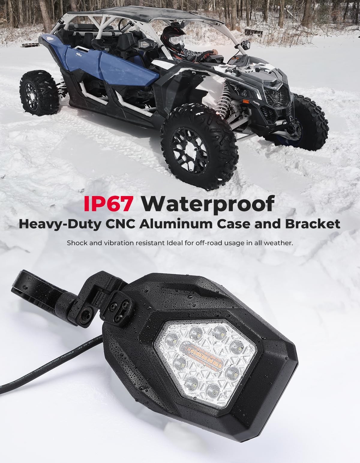 Photo of Side Mirrors with LED Turn Lights for Can Am Maverick X3/ RZR w/ 1.6"-2" Roll Bar by Kemimoto - Premium for UTVs / Side by Sides