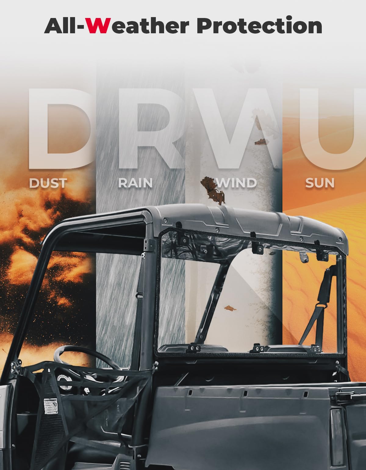 Photo of Midsize 570 Rear Windshield for Polaris Ranger 500 / Crew 570 / ETX by Kemimoto - Premium for UTVs / Side by Sides