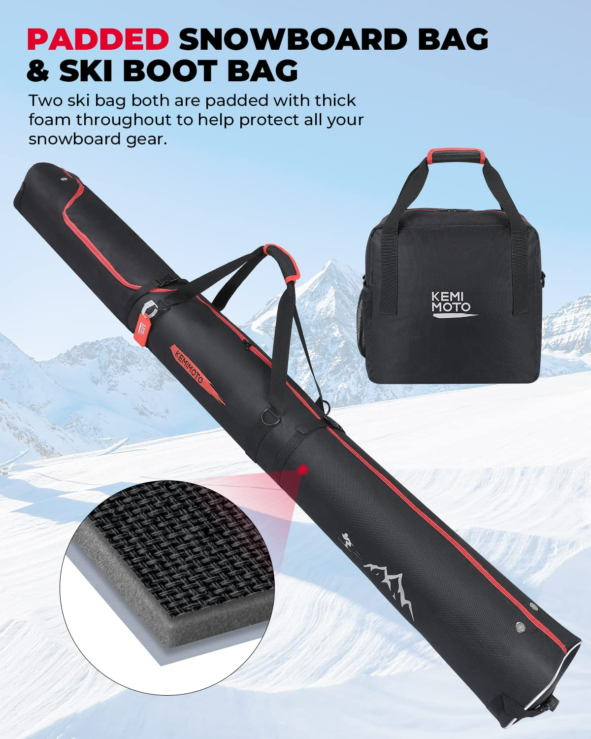 Photo of Ski Bag & Boot Bag Combo Fit Skis Up to 78.74 inches ( Red ) by Kemimoto - Premium for UTVs / Side by Sides