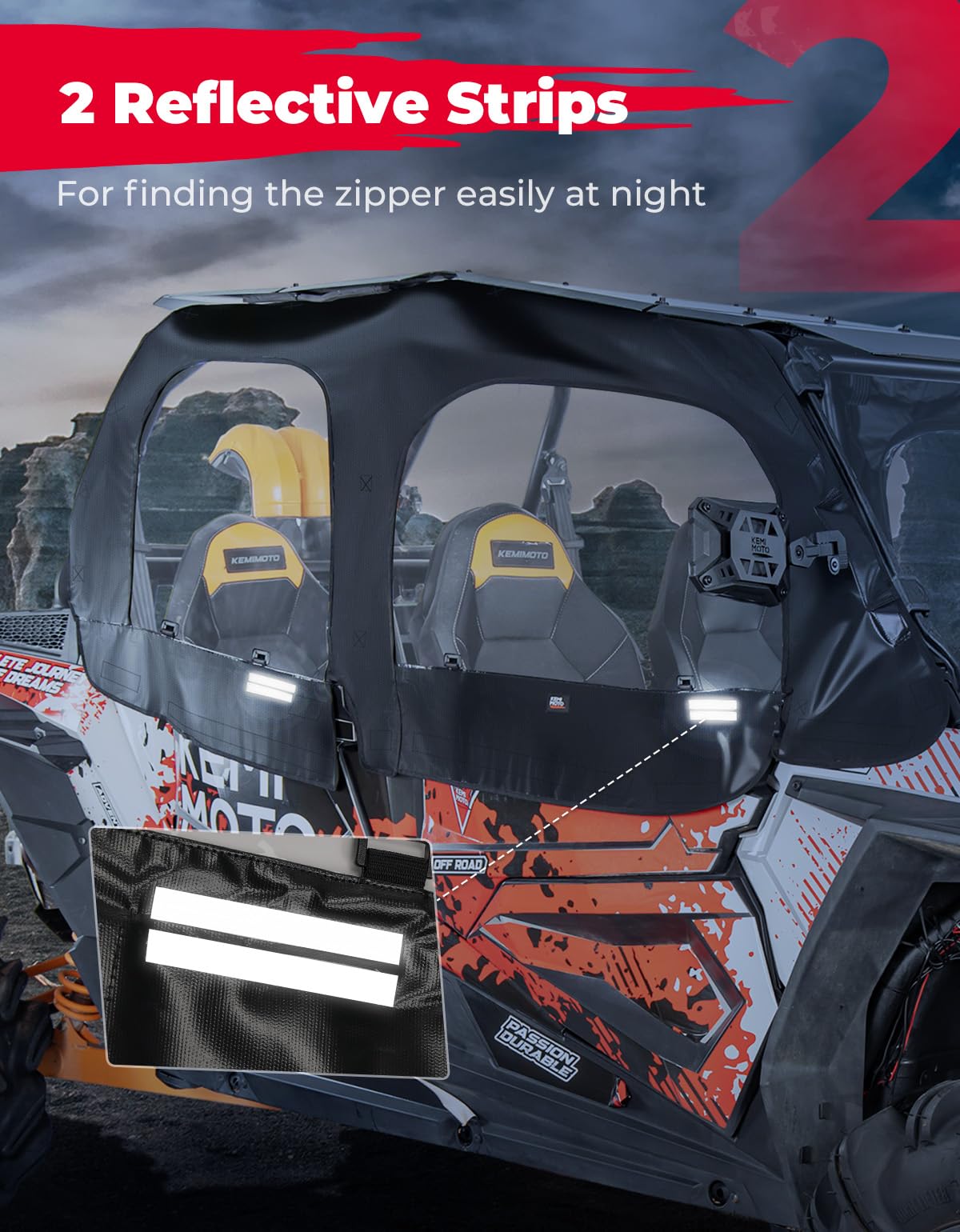 Photo of Soft Upper Door Cab Enclosure Set for Polaris RZR XP 4 1000 2014-2023 by Kemimoto - Premium for UTVs / Side by Sides