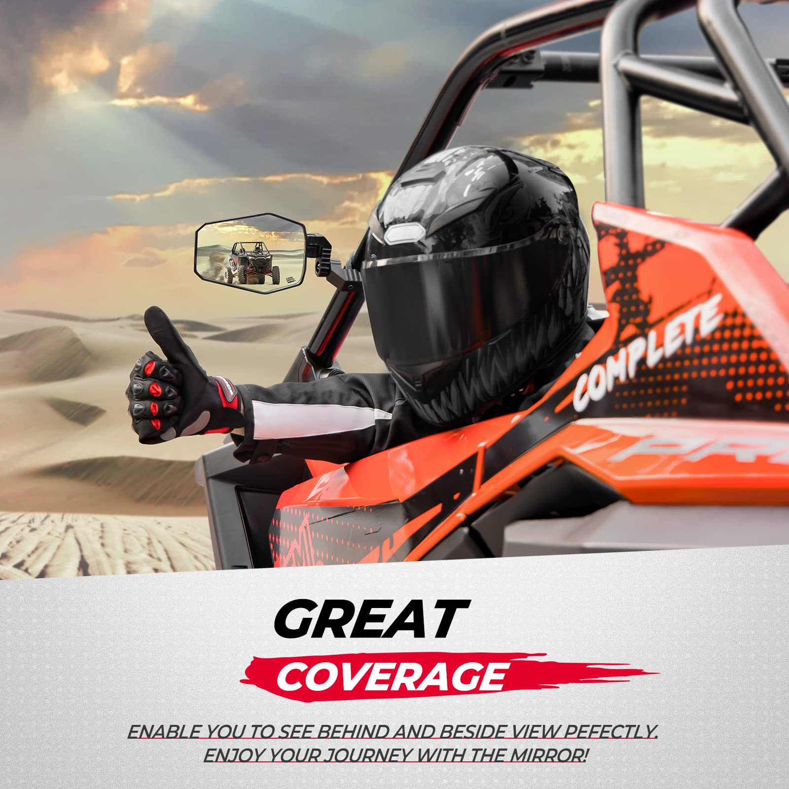 Photo of UTV Side Mirrors Fit 1.65"-2" Roll bar for RZR/ X3/ Pioneer/ Talon/ Kawasaki/ CFMOTO (1 pair) by Kemimoto - Premium for UTVs / Side by Sides