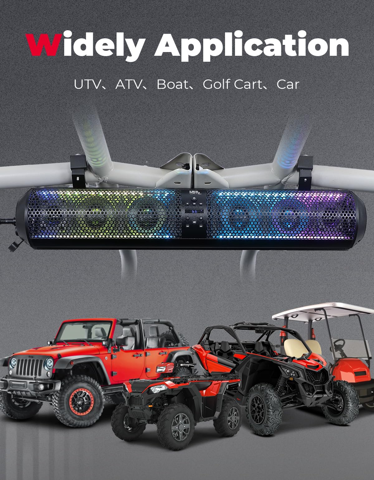 Photo of 28 Inch RGB Bluetooth Soundbar for Golf Carts by Kemimoto - Premium for UTVs / Side by Sides