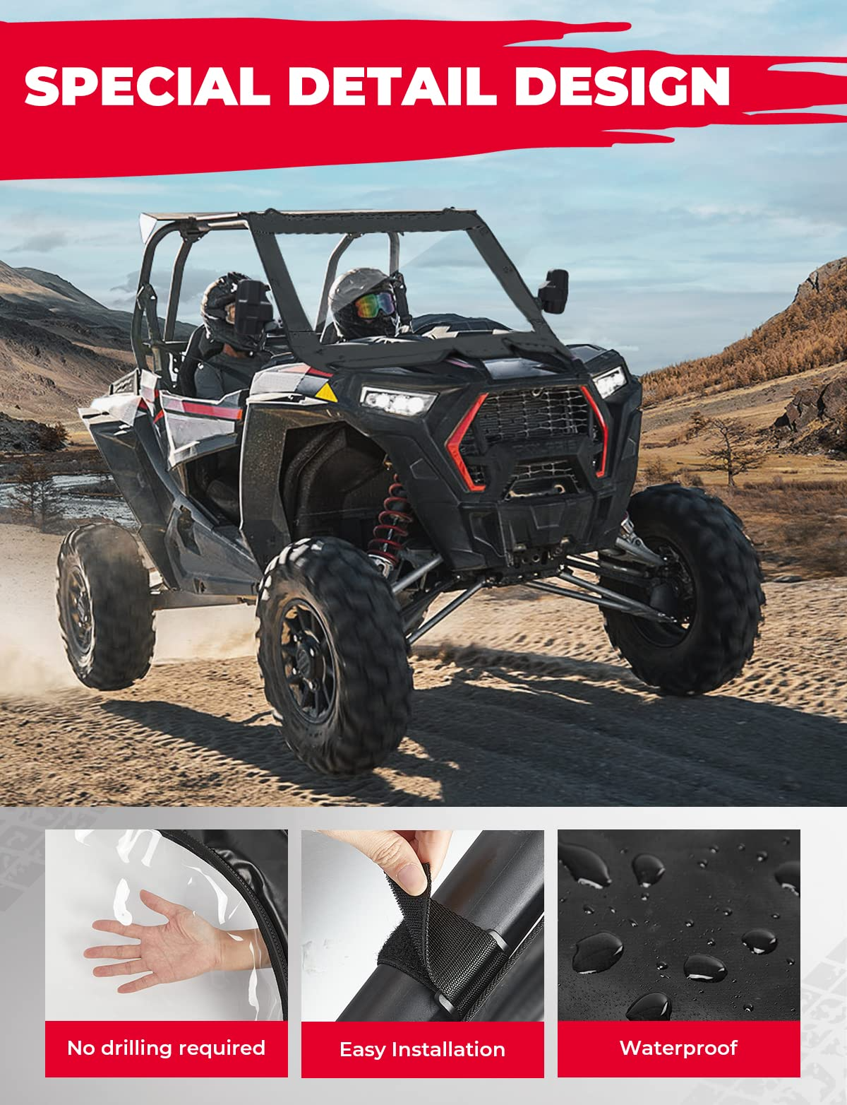 Photo of Upgrate UTV Front Soft Clear Windshield for Polaris RZR XP 1000/ XP 4 1000 by Kemimoto - Premium for UTVs / Side by Sides