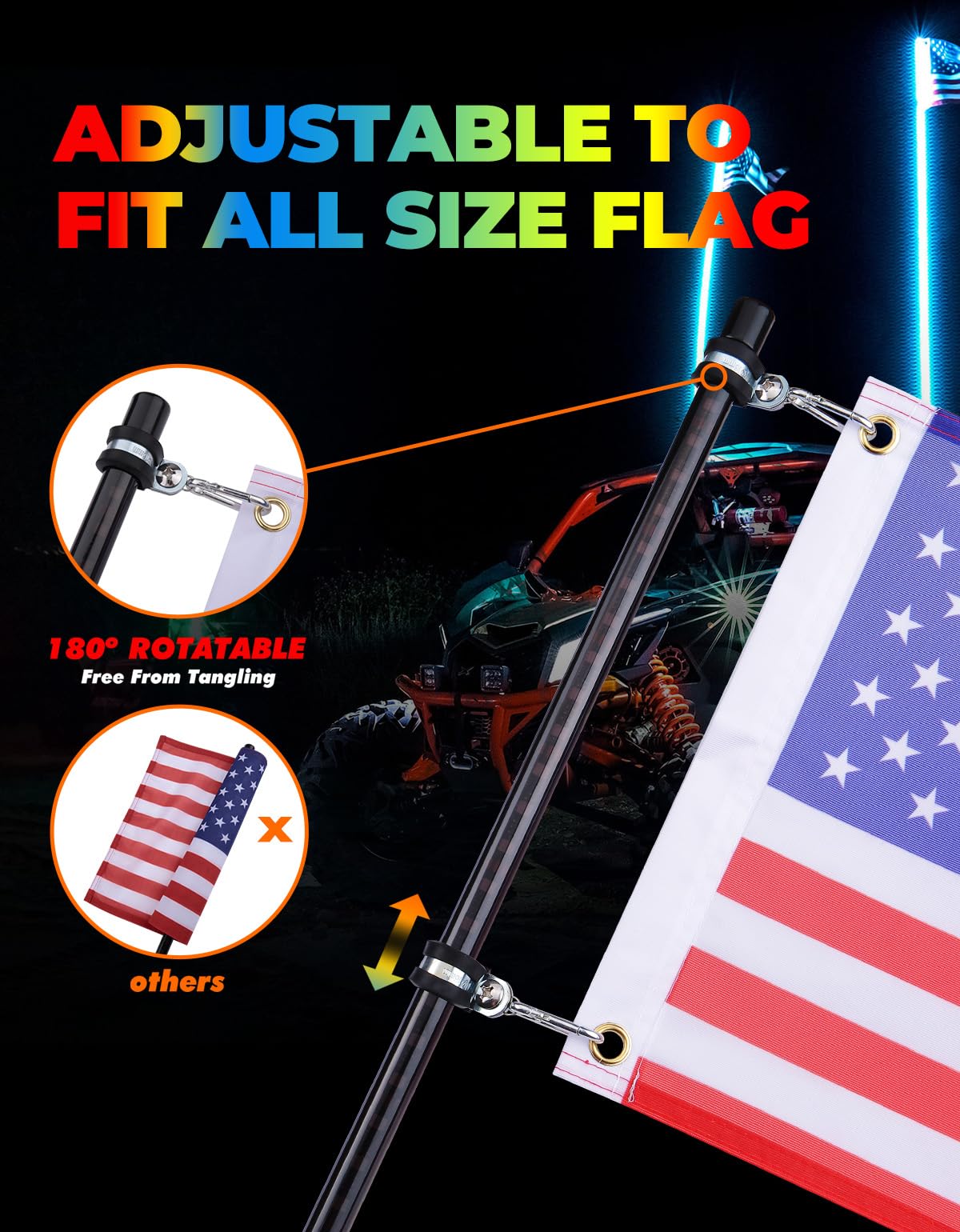 Photo of UTV 2pcs 3ft / 4ft Whip Lights with Spring Base for X3 / RZR by Kemimoto - Premium for UTVs / Side by Sides