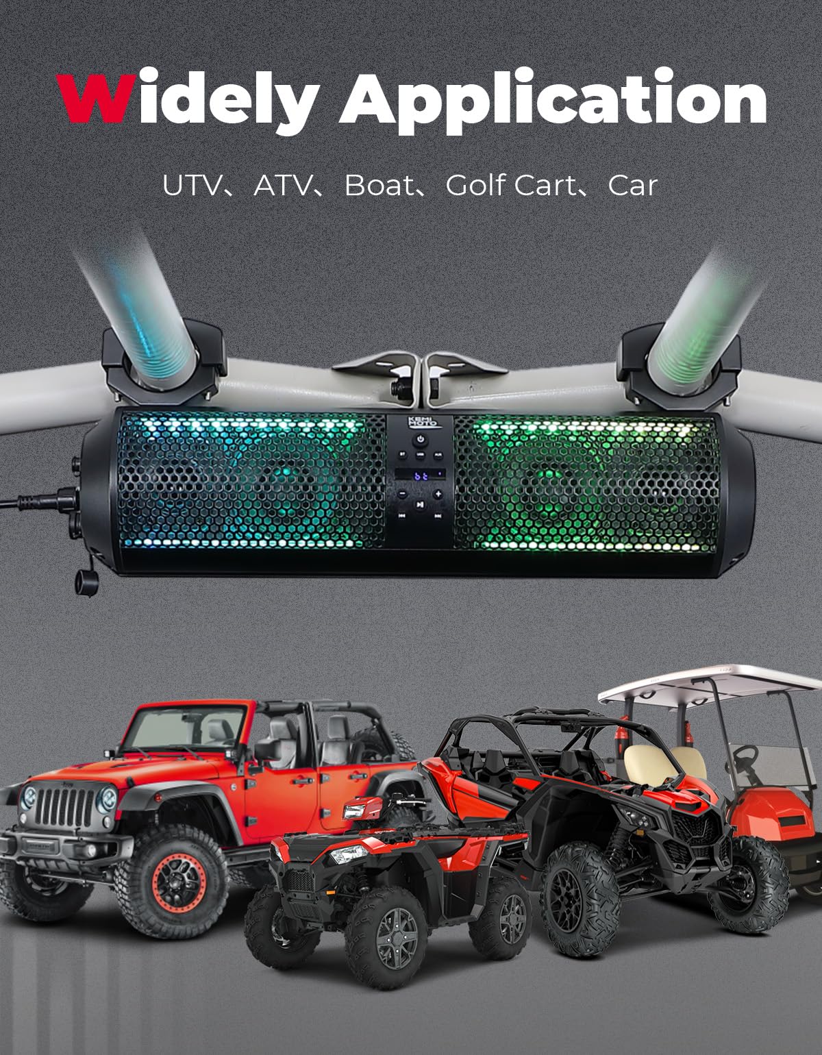 Photo of UTV RGB Bluetooth Sound Bar & T-bracket (2PCS) by Kemimoto - Premium for UTVs / Side by Sides