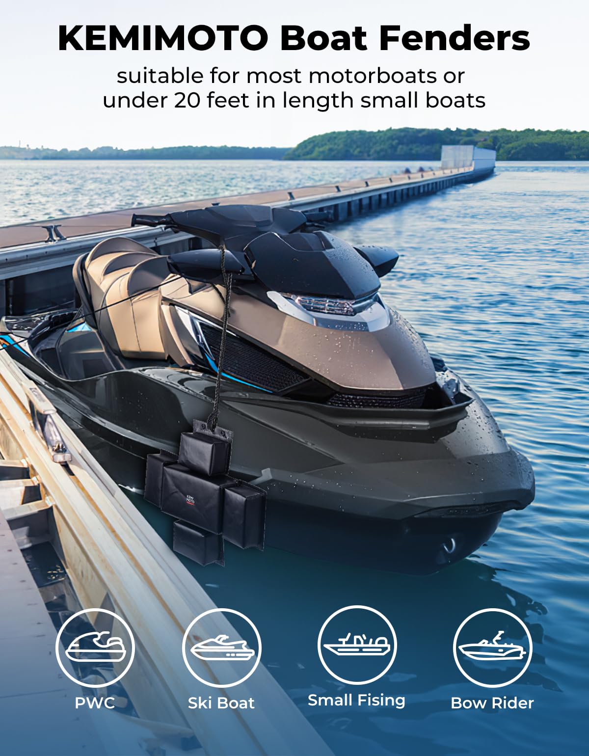 Photo of PWC Boat Fenders Bumpers with Folding Design for Jet Ski, Motorboat by Kemimoto - Premium for UTVs / Side by Sides