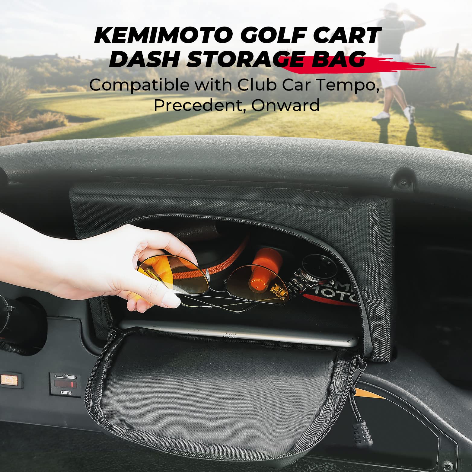Photo of Golf Cart Dash Storage Bag for Club Car Precedent/ Tempo/ Onward by Kemimoto - Premium for UTVs / Side by Sides