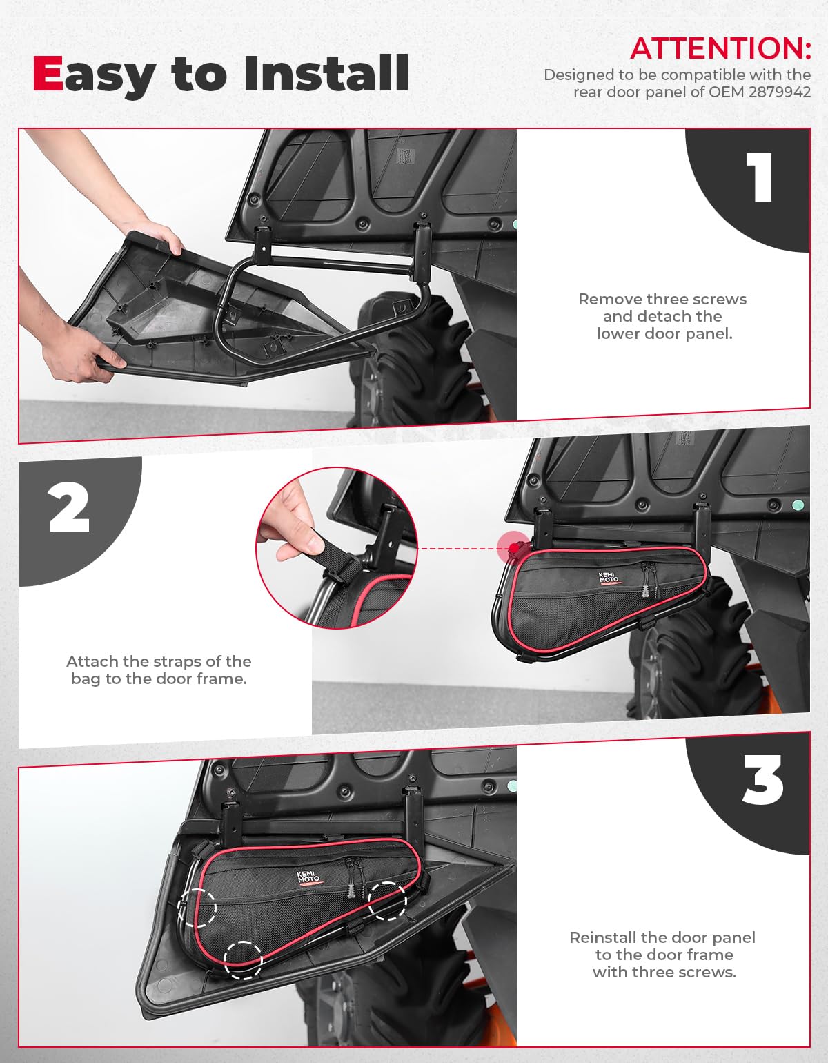 Photo of UTV Rear Door Bags for Polaris RZR XP 4 1000/Turbo 2014-2023 by Kemimoto - Premium for UTVs / Side by Sides