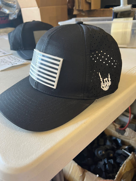 Photo of Old Glory Black and White Curved Performance Hat by Bad Flag Store - Premium Apparel & Accessories for UTVs / Side by Sides