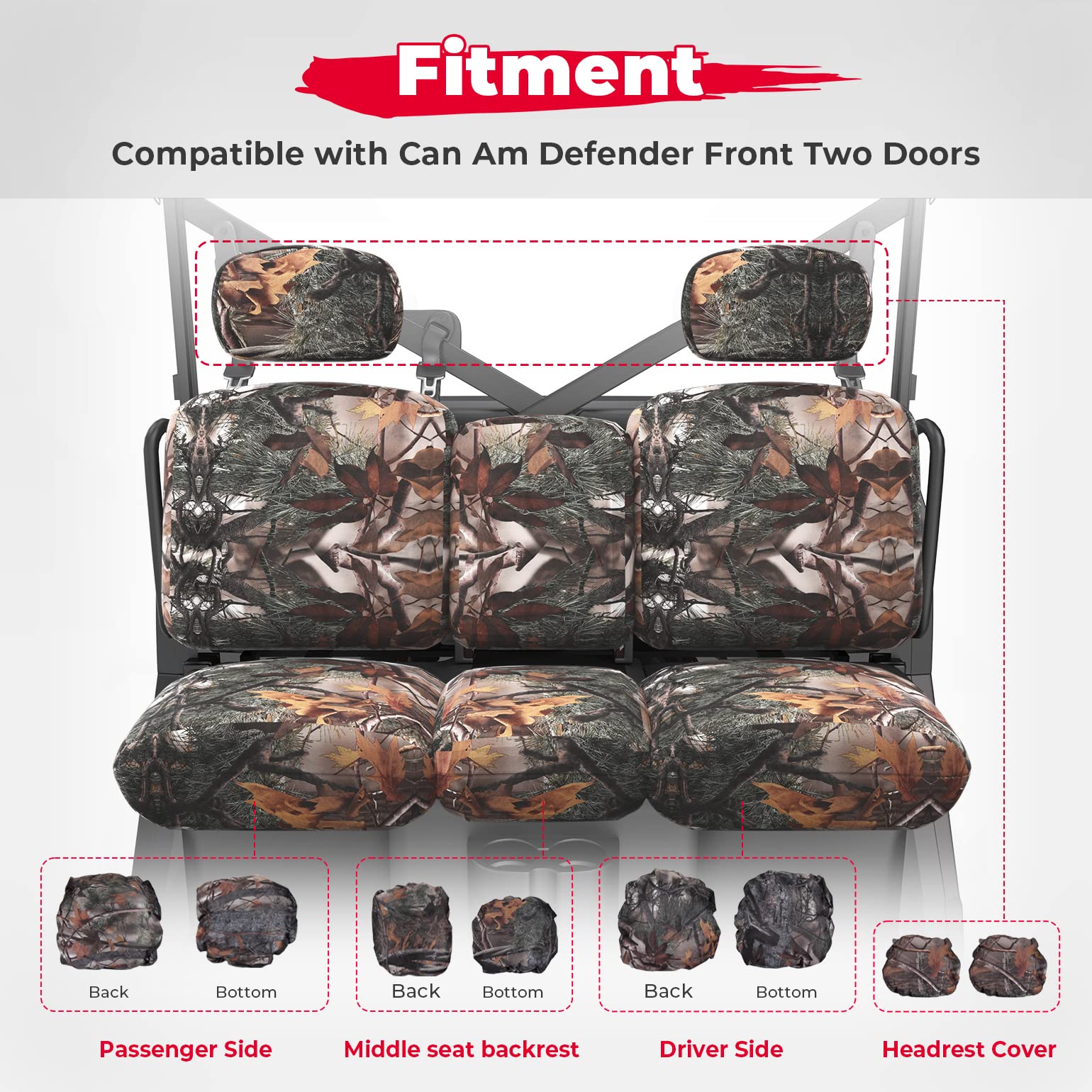 Photo of Camouflage Seat Cover for Can Am Defender HD5|7|8|9|10 by Kemimoto - Premium for UTVs / Side by Sides