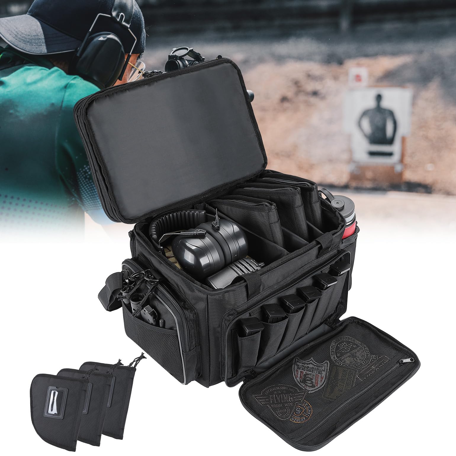 Photo of Pistol Range Bag for Shooting, Hunting, Black by Kemimoto - Premium for UTVs / Side by Sides