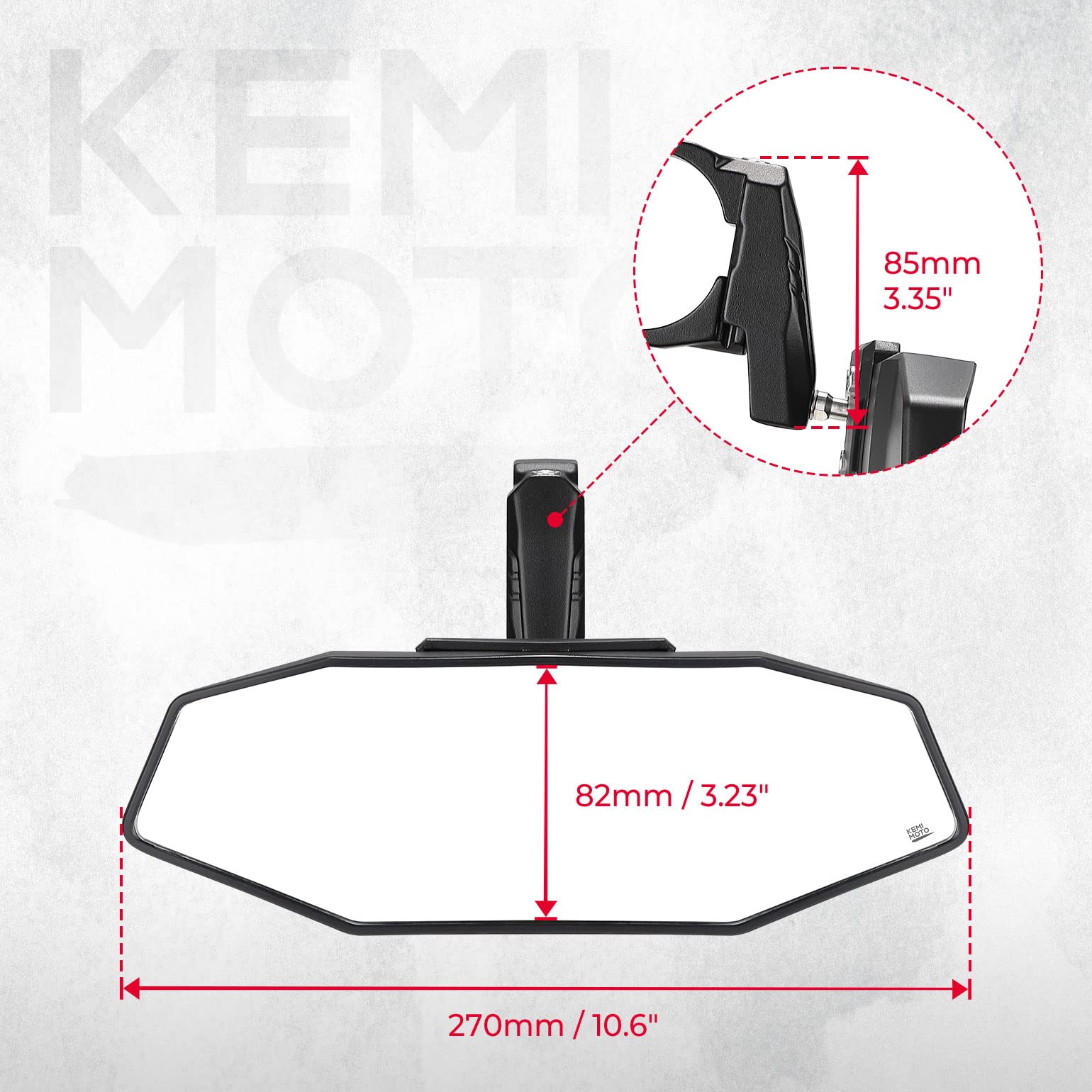 Photo of Upgraded UTV Rear View Mirror for 1.6"-2" Roll Bar Mount by Kemimoto - Premium for UTVs / Side by Sides