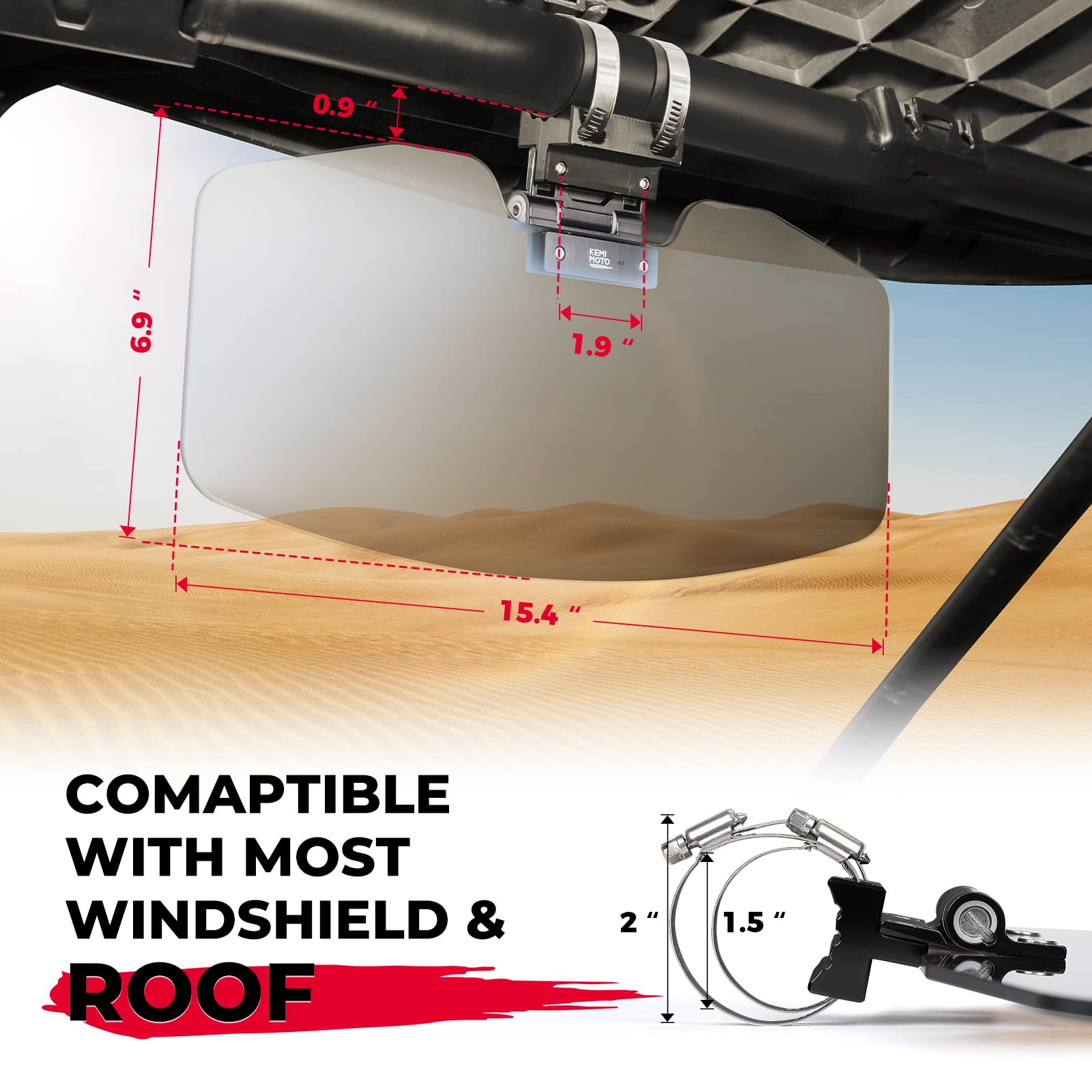 Photo of UTV Sun Visor Fit 1.5-2 in Roll Bars UTV Side X Side with Windshield by Kemimoto - Premium for UTVs / Side by Sides
