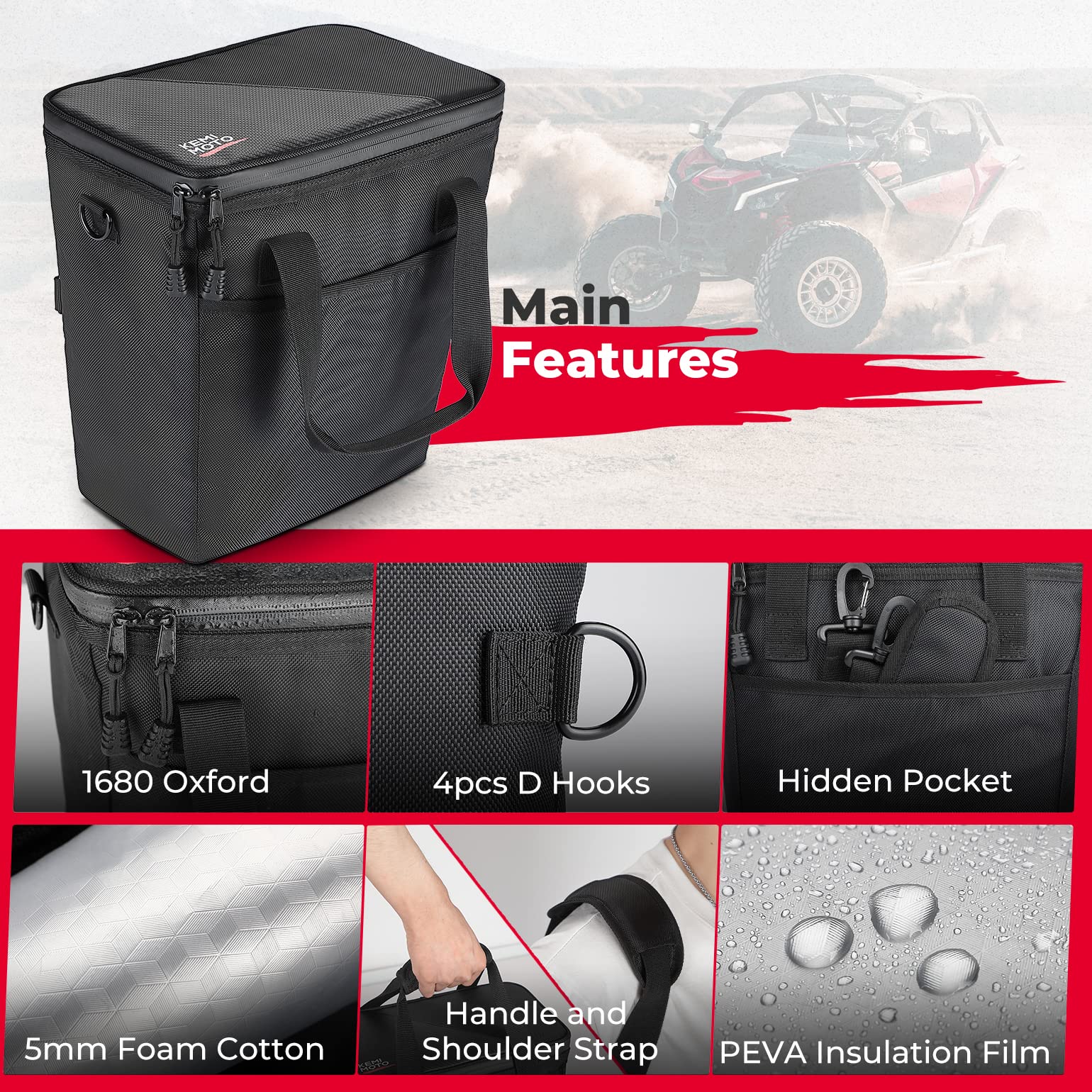 Photo of UTV Universial Ice Bag Cooler Bag for Polaris, Can Am, Kawasaki by Kemimoto - Premium for UTVs / Side by Sides