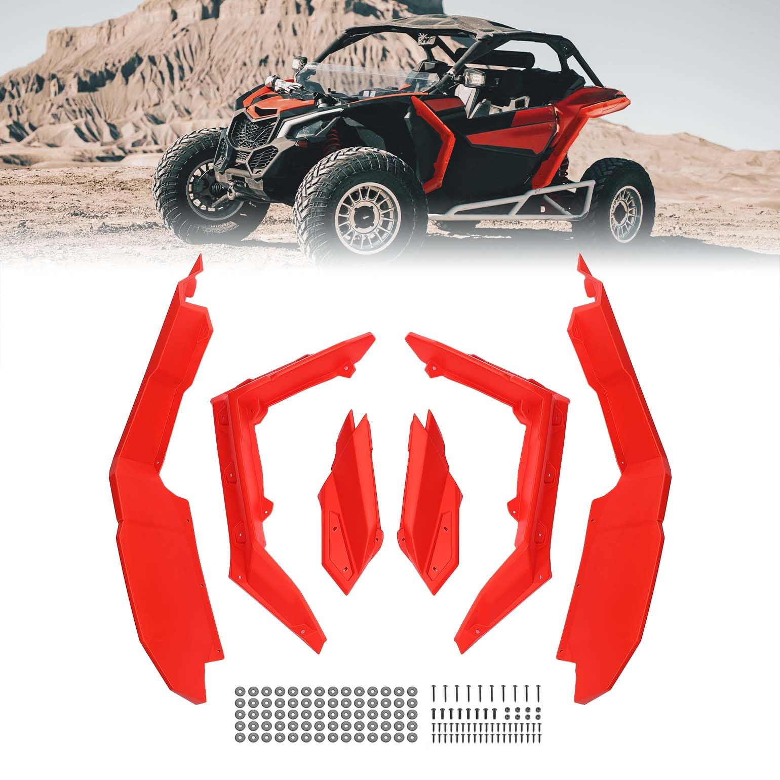 Photo of Red Fender Flares for Can-Am Maverick X3 / X3 MAX by Kemimoto - Premium for UTVs / Side by Sides