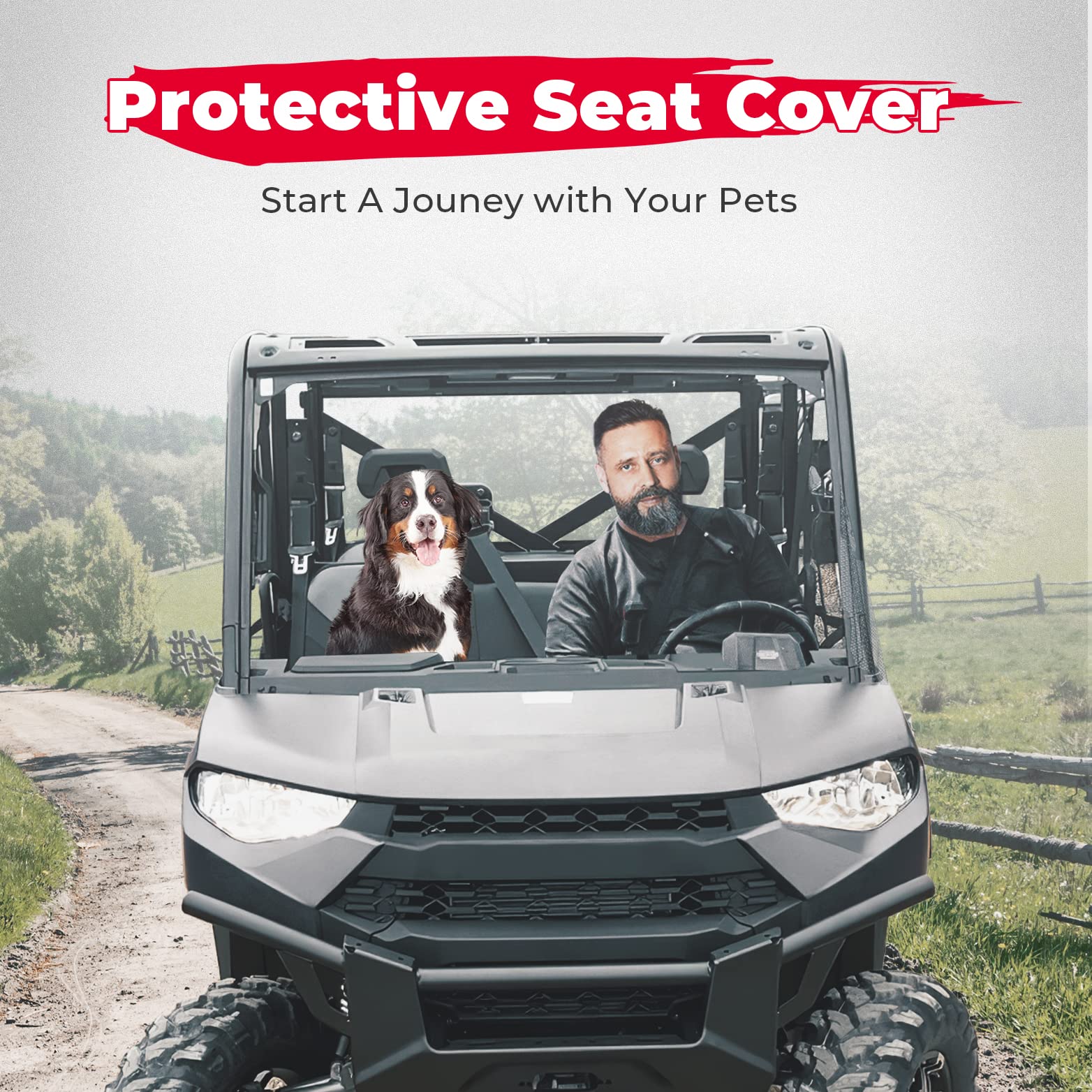 Photo of Seat Cover with Headrest Cover for Polaris Ranger Crew 1000/Crew XP 1000 by Kemimoto - Premium for UTVs / Side by Sides