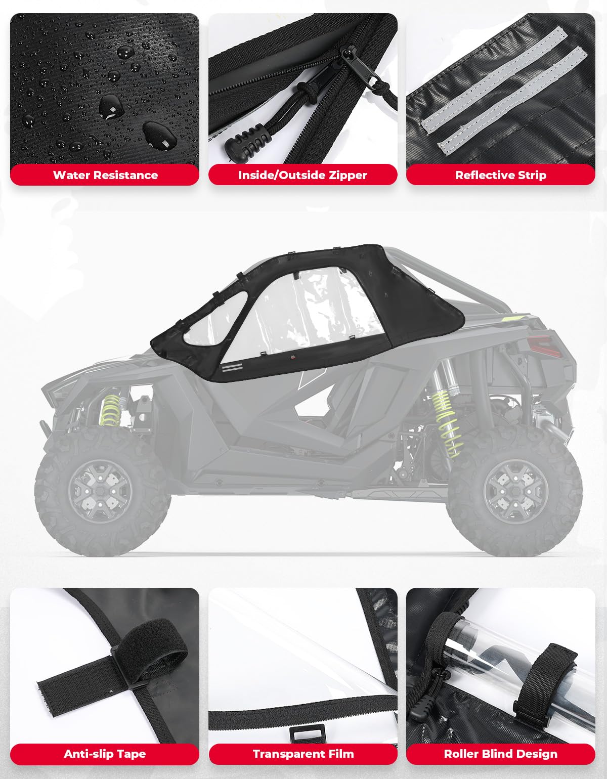 Photo of Soft Cab Enclosure Upper Doors for Polaris RZR PRO XP/Turbo R (2 seat) by Kemimoto - Premium for UTVs / Side by Sides