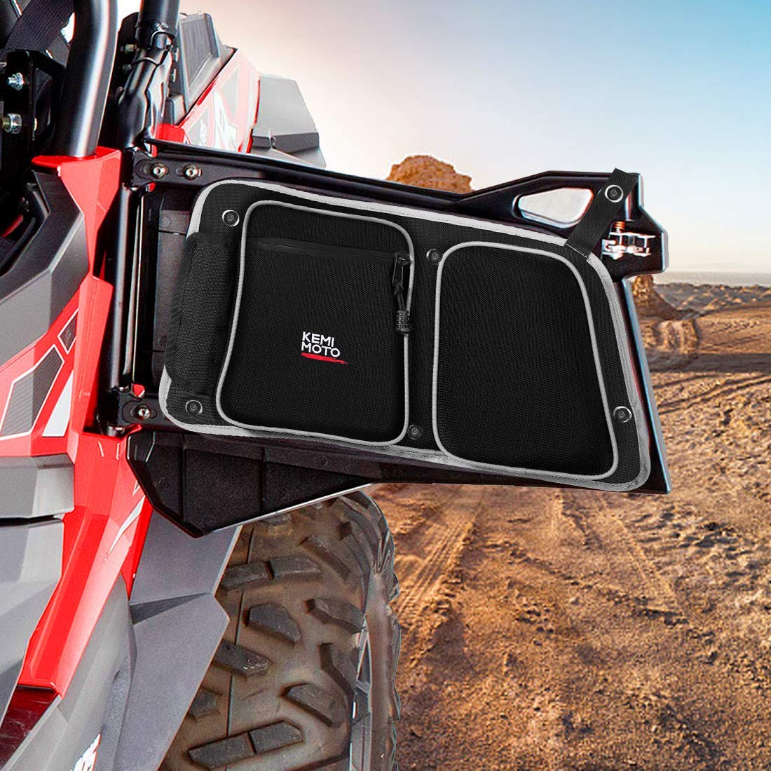 Photo of Rear Door Bags with Knee Pad for Polaris RZR XP 4 1000 2014-2023 by Kemimoto - Premium for UTVs / Side by Sides