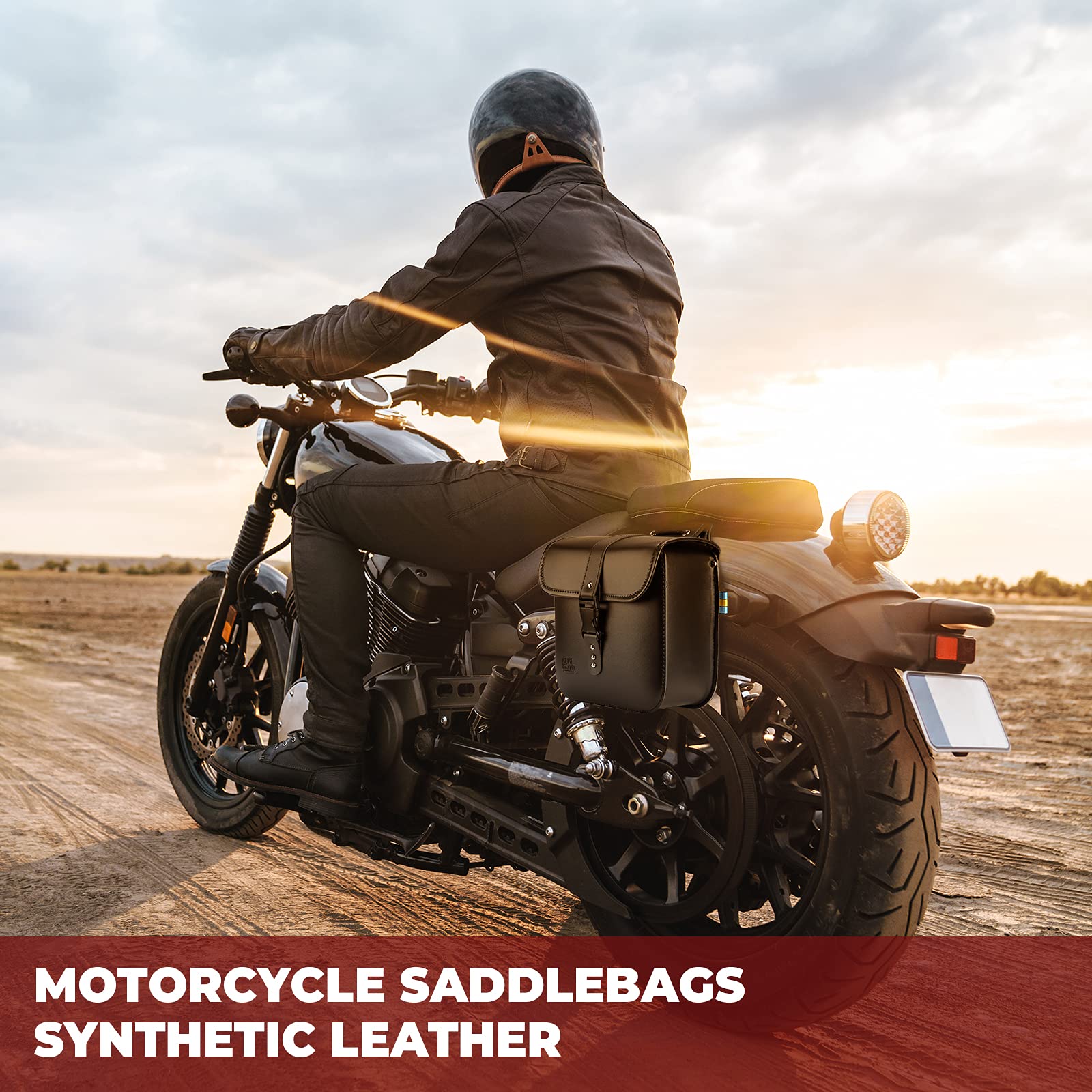 Photo of Motorcycle Leather Saddle Bags for Sportster Softail Dyna Road King by Kemimoto - Premium for UTVs / Side by Sides