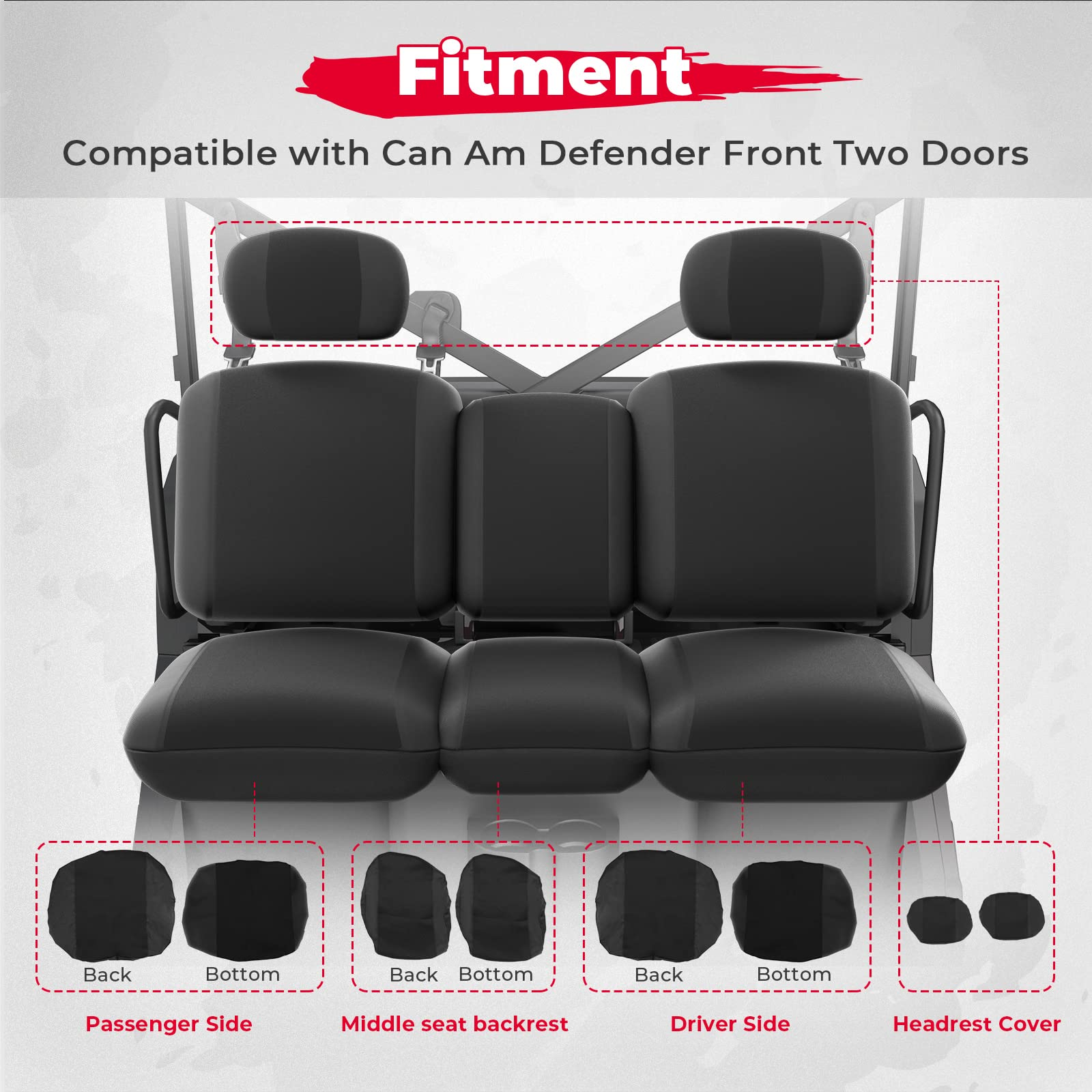Photo of UTV Seat Cover for Can Am Defender HD5|7|8|9|10 by Kemimoto - Premium for UTVs / Side by Sides