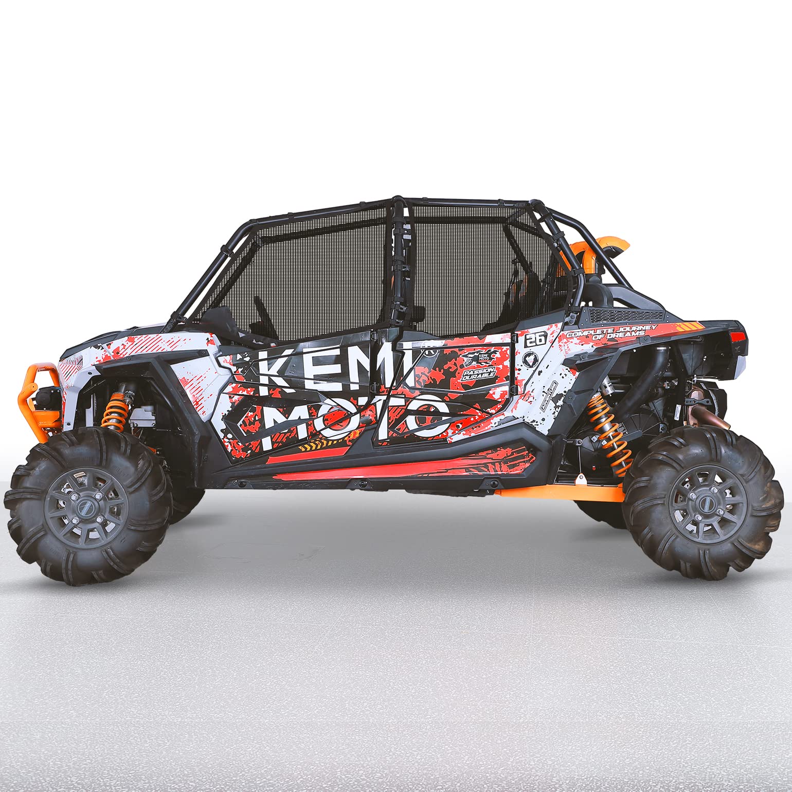 Photo of PVC Mesh Window Nets Door Nets for Polaris RZR XP 1000 4 Door 2014-2023 by Kemimoto - Premium for UTVs / Side by Sides