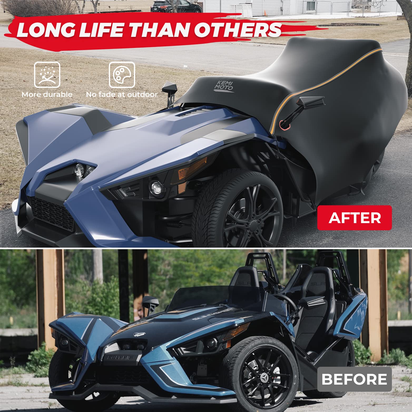Photo of Half Cover & 2pcs Dashboard Bags for Polaris Slingshot by Kemimoto - Premium for UTVs / Side by Sides